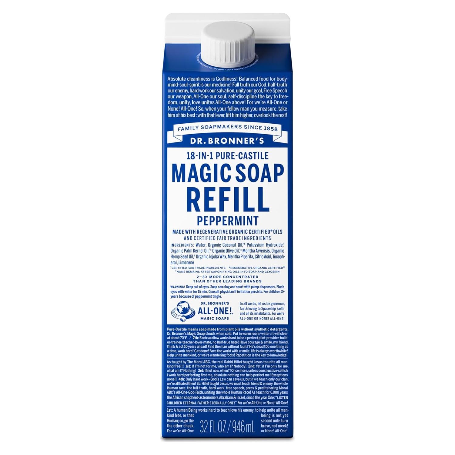 Jabón Líquido Mágico Pure-Castile Dr. Bronner Menta 946ml