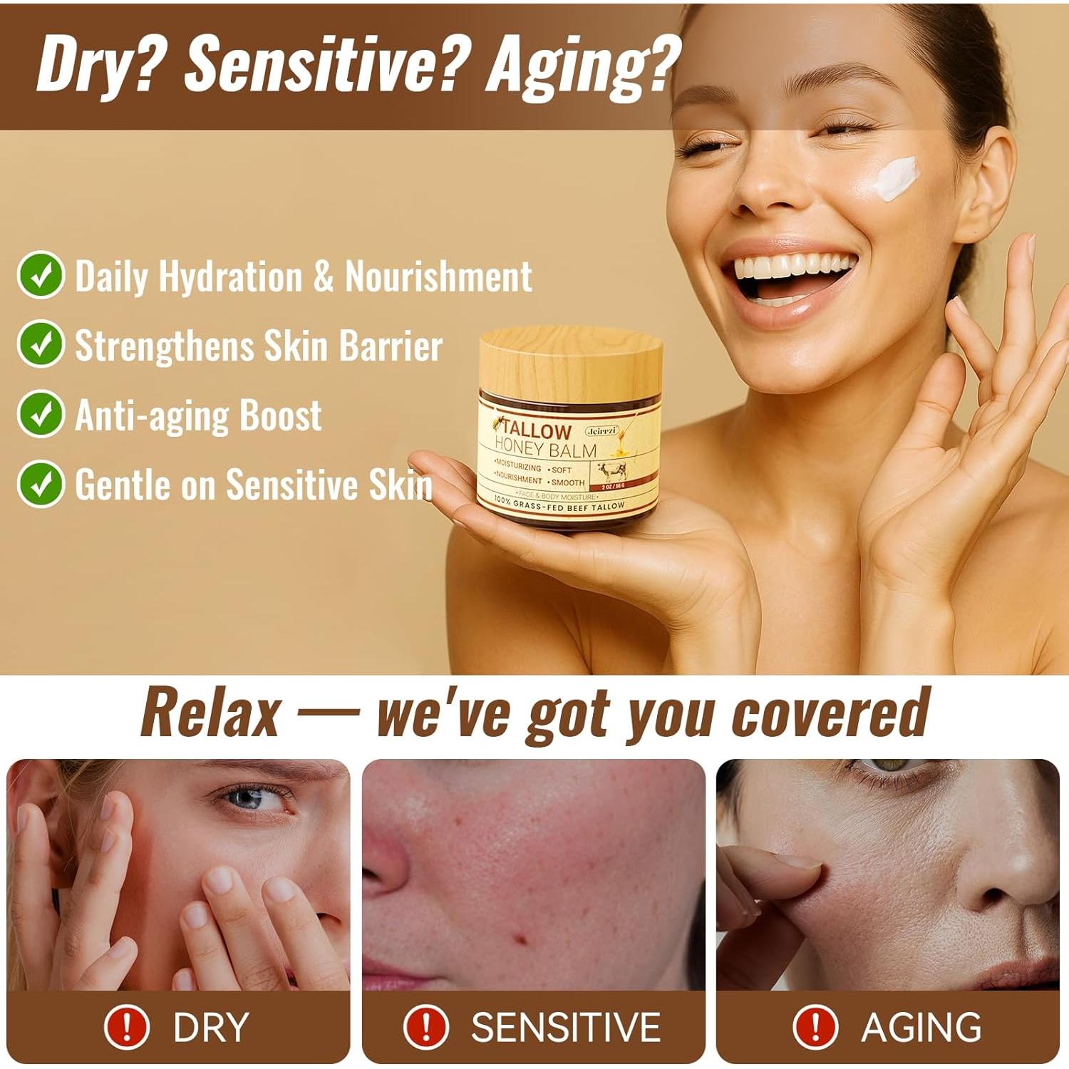 Bálsamo Hidratante Facial y Corporal Jeirrzi 56.7g - Grasa de Res Alimentada con Pasto y Miel