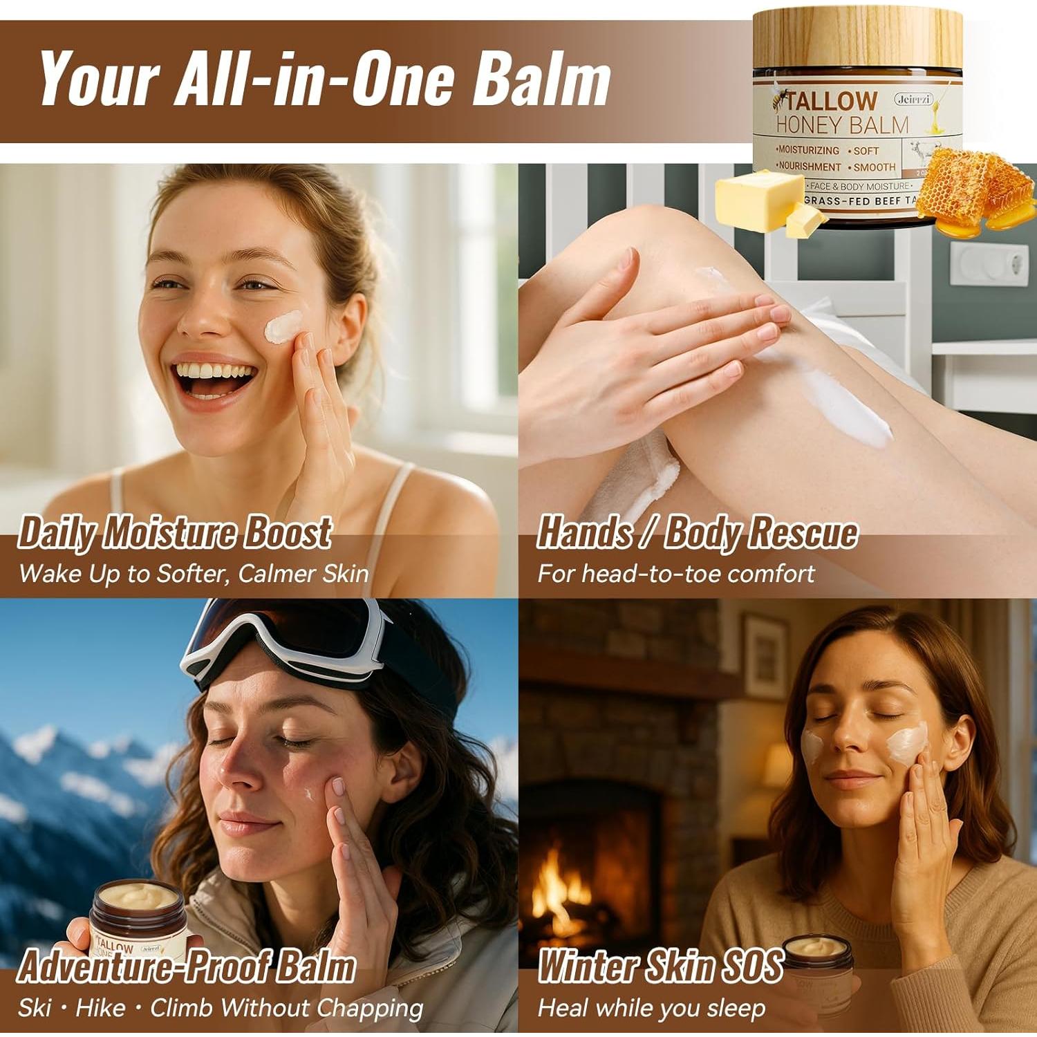 Bálsamo Hidratante Facial y Corporal Jeirrzi 56.7g - Grasa de Res Alimentada con Pasto y Miel