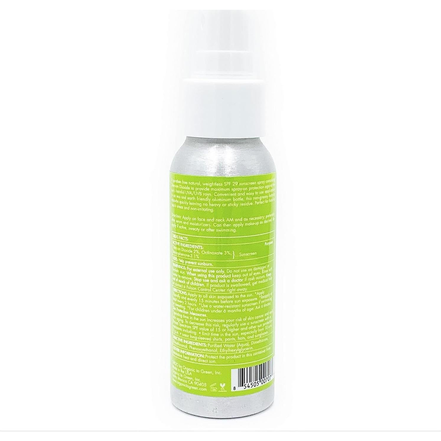 Protector Solar Facial Orgánico en Spray 59 ml - SPF 29