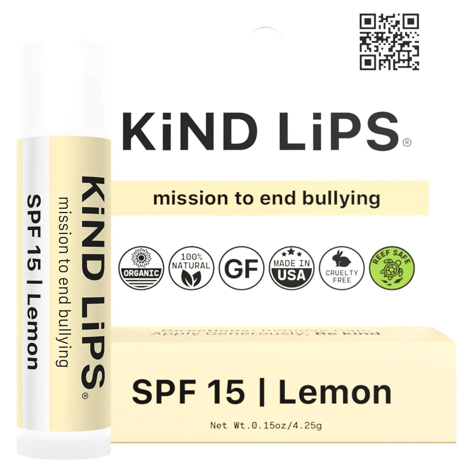 Bálsamo Labial Kind Lips SPF 15 Limón 4.25g - Cuidado Natural