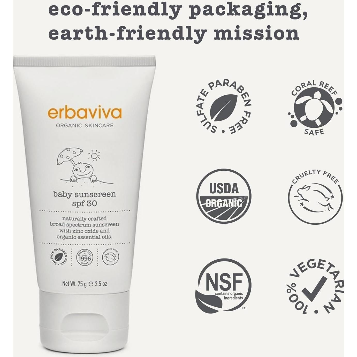 Protector Solar Orgánico para Bebés Erbaviva 75 ml - UVA/UVB