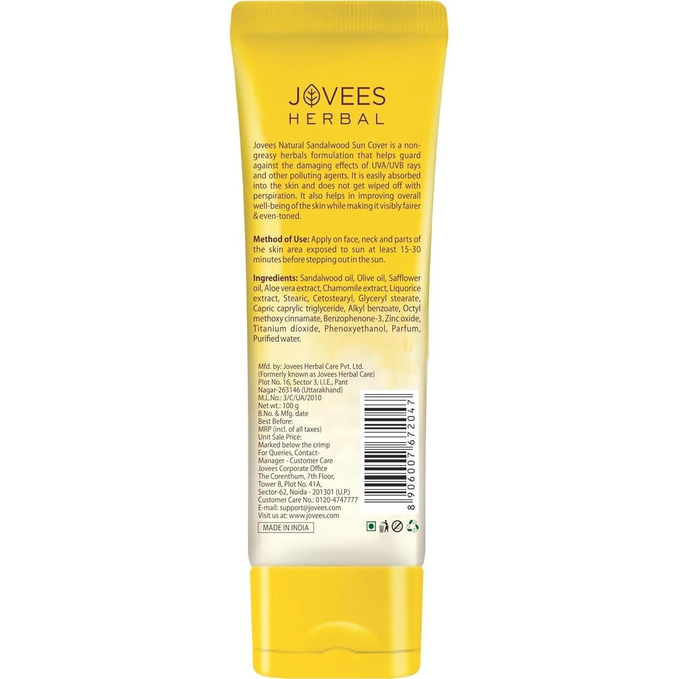 Protección Solar Jovees Sandalwood SPF 30 - 100g