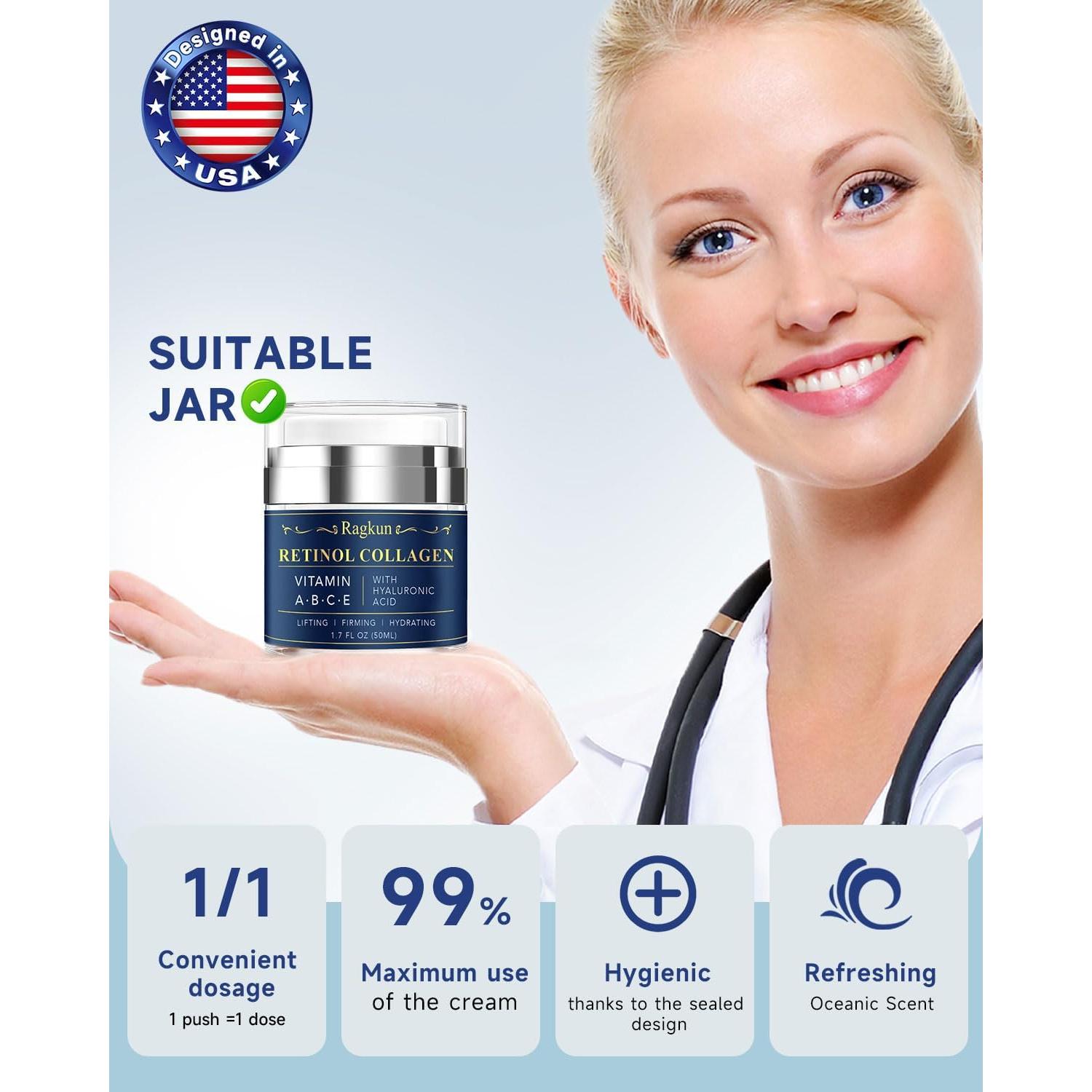 Crema Facial Anti-Envejecimiento Ragkun 50 ml con Retinol y Colágeno