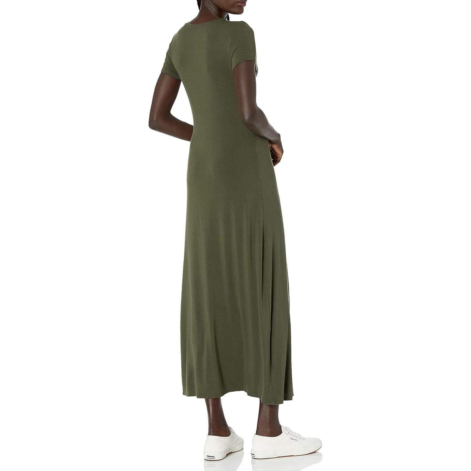 Vestido Maxi de Manga Corta Amazon Essentials Mujer Oliva S