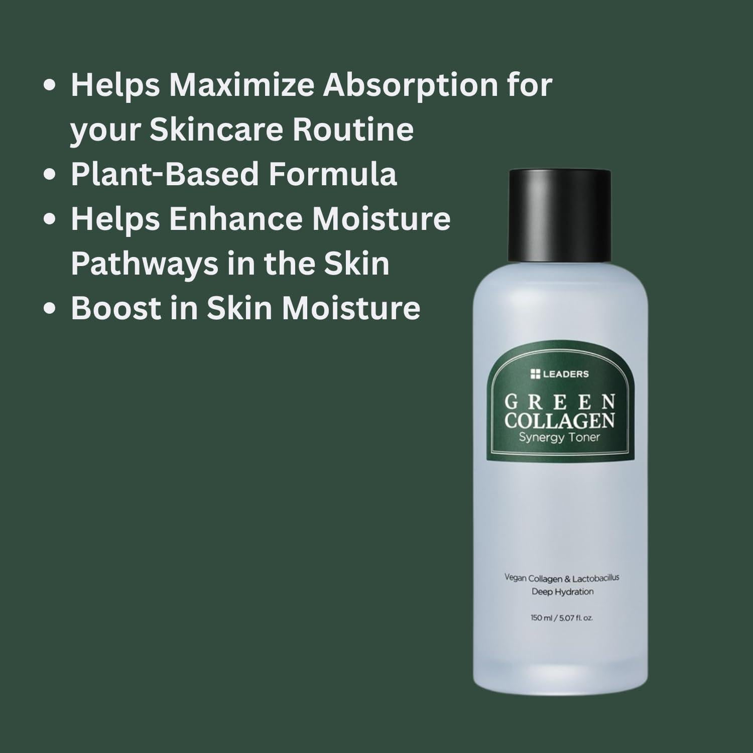 Tónico Hidratante de Colágeno Verde Leaders 150ml - Fórmula Botánica
