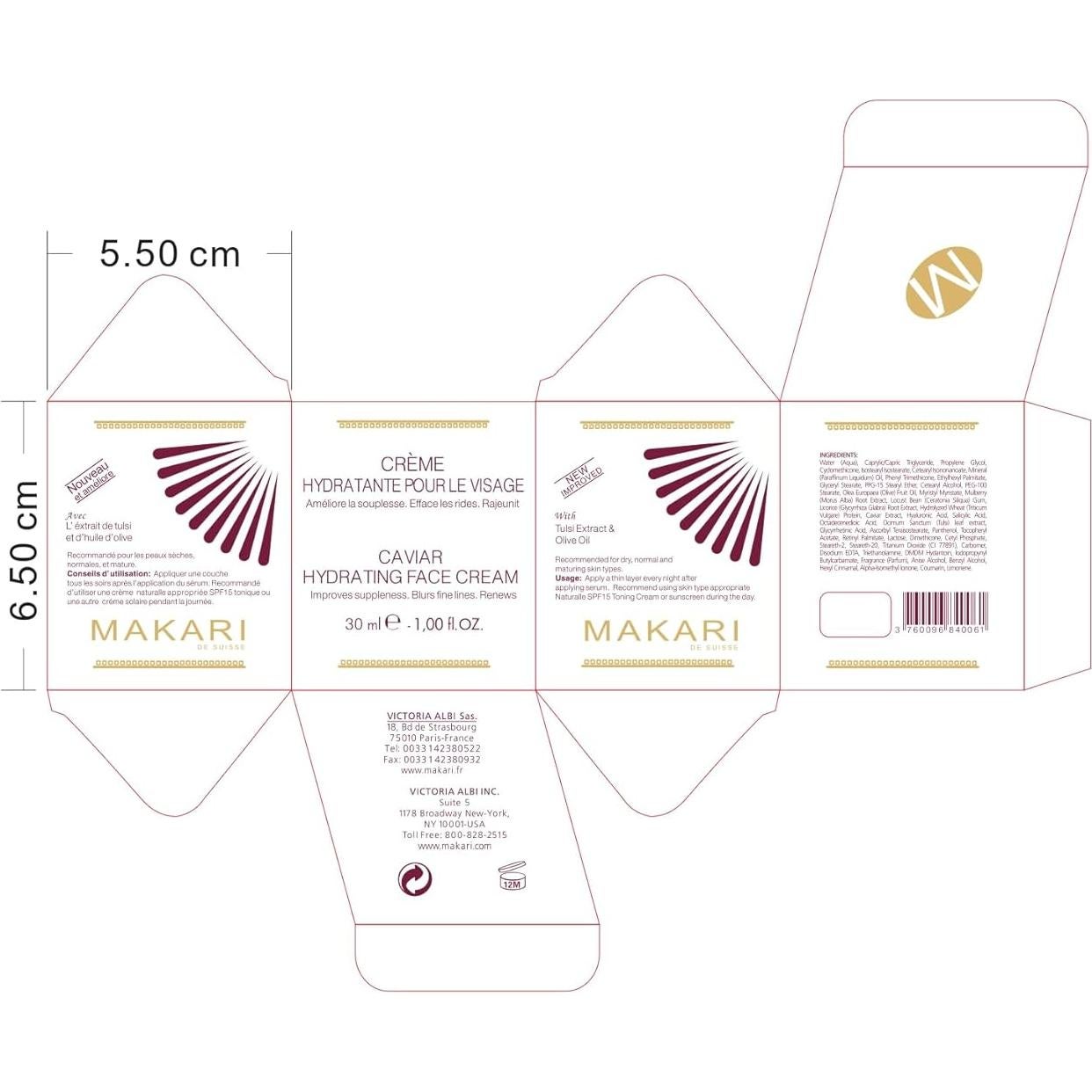 Crema Hidratante Facial Makari Caviar 28.35g - Antiarrugas y Nutritiva