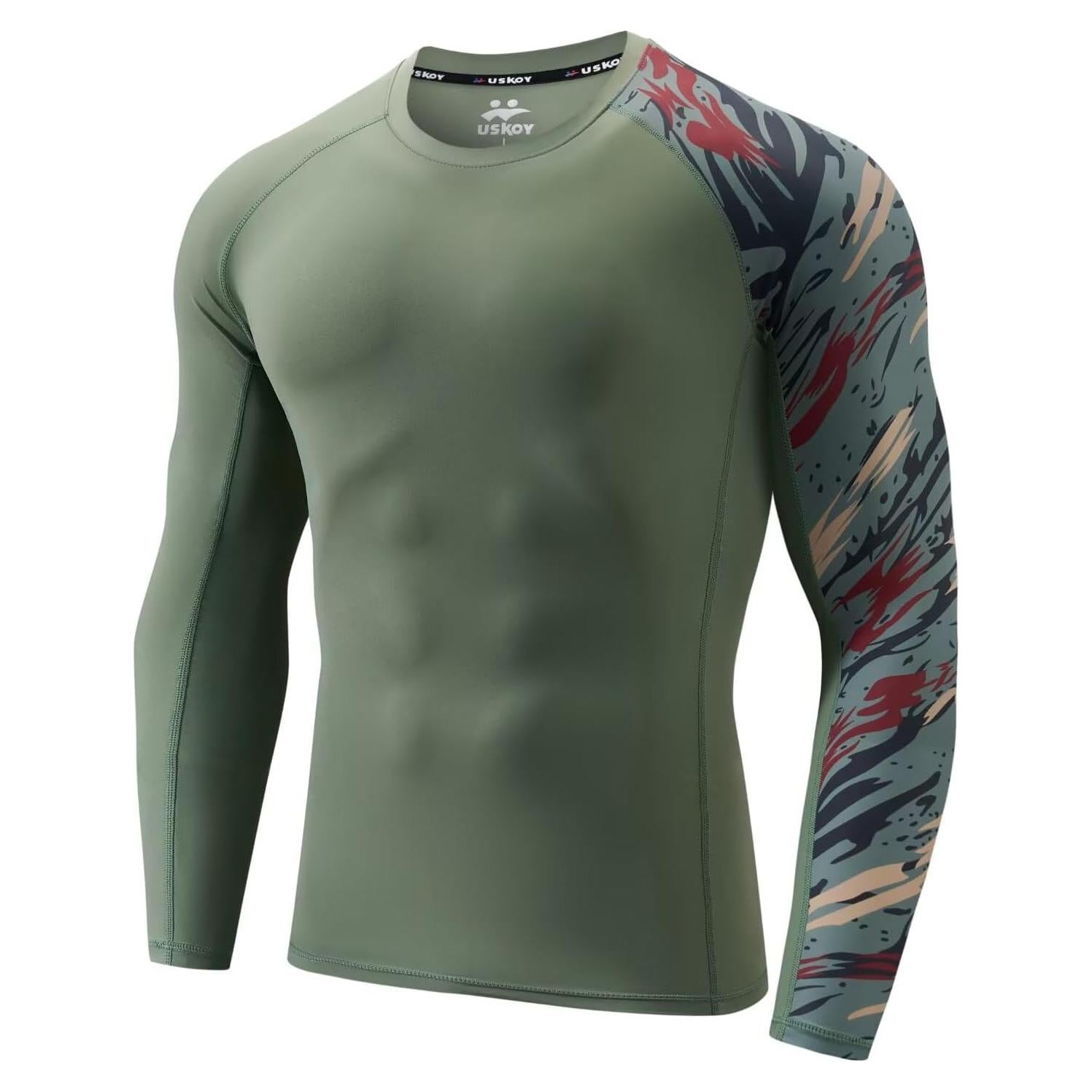 Camisa de Compresión para Hombres UPF 50+ Camuflaje Oliva