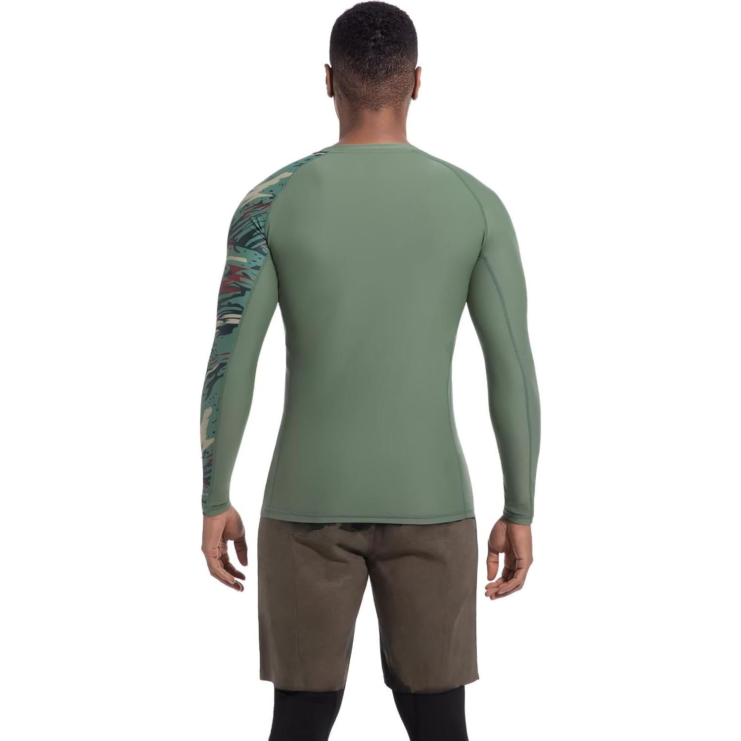 Camisa de Compresión para Hombres UPF 50+ Camuflaje Oliva