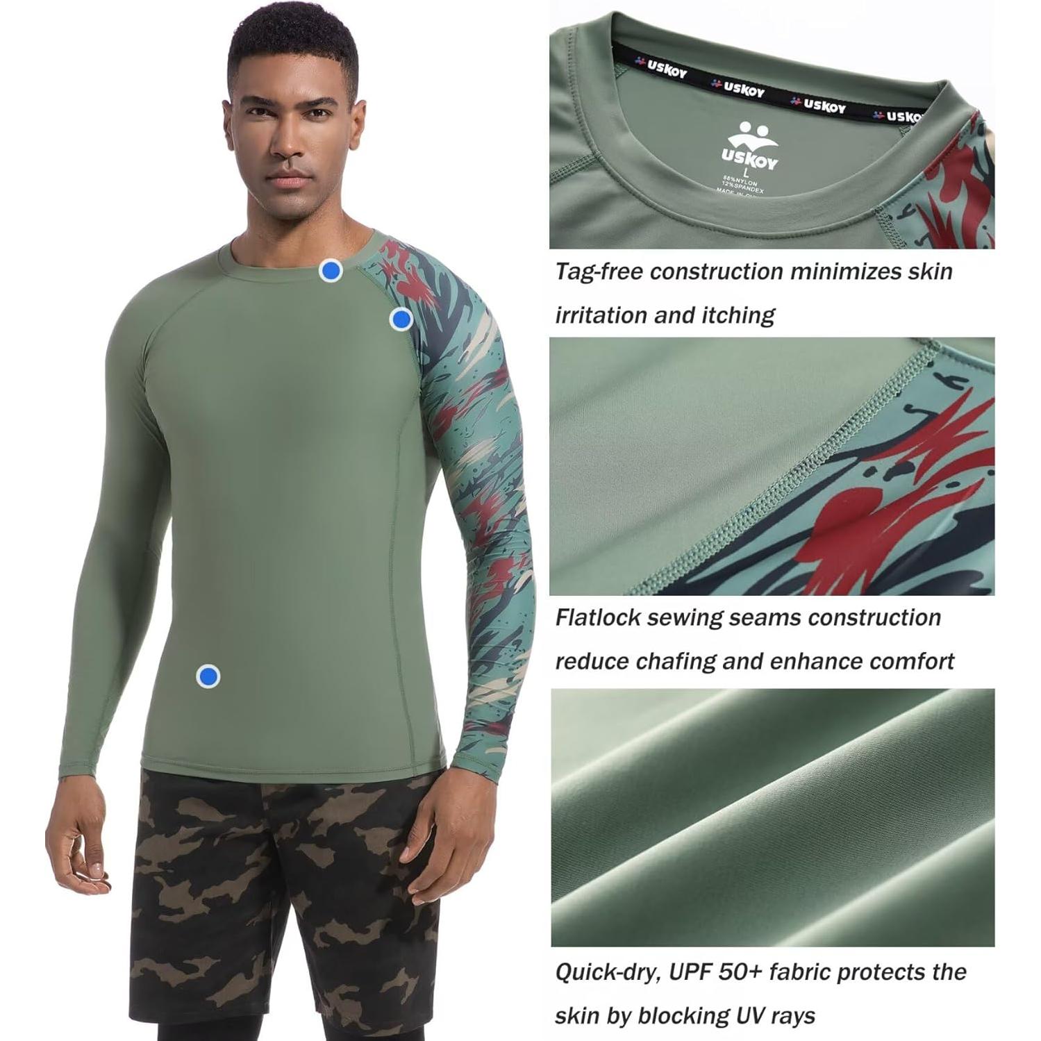 Camisa de Compresión para Hombres UPF 50+ Camuflaje Oliva