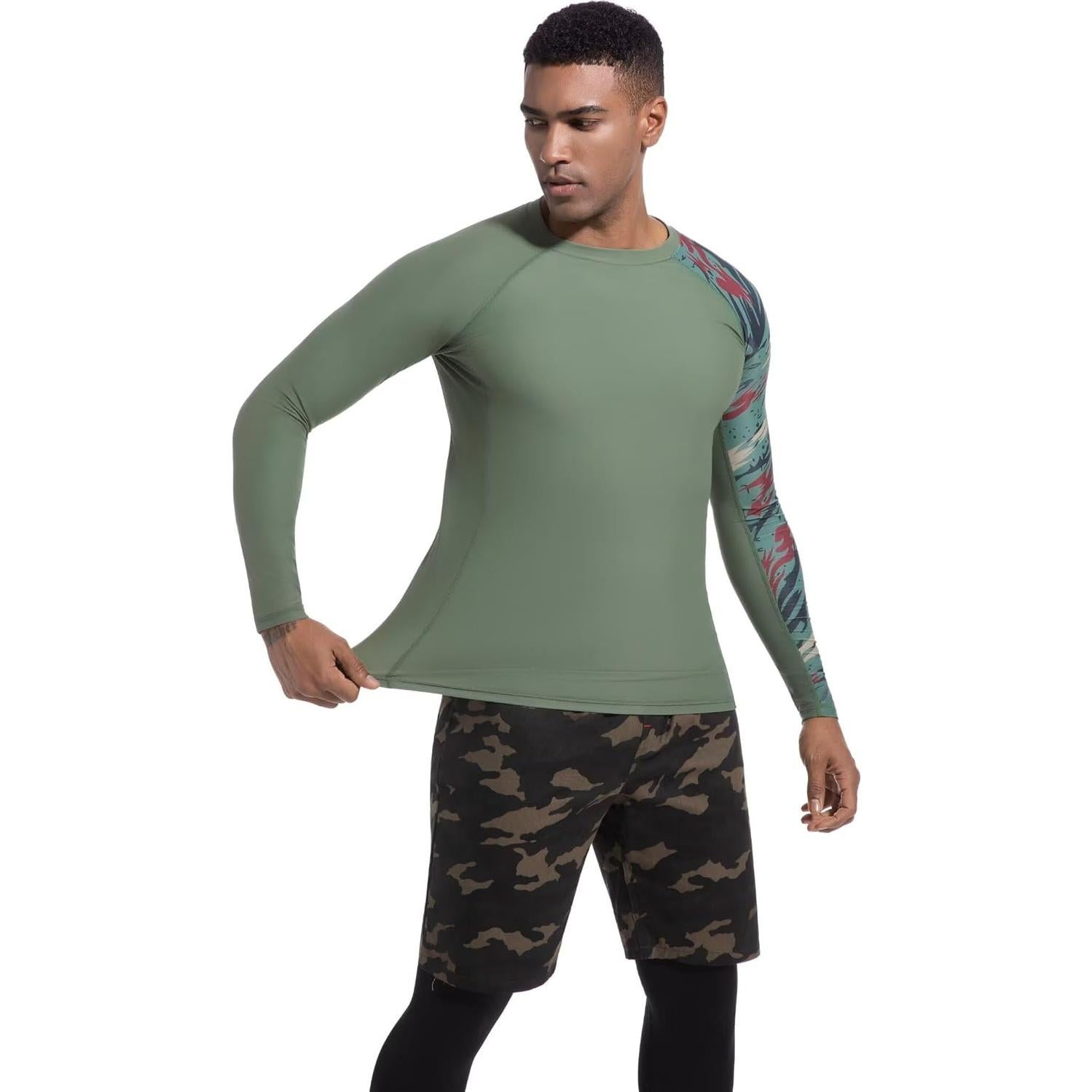 Camisa de Compresión para Hombres UPF 50+ Camuflaje Oliva