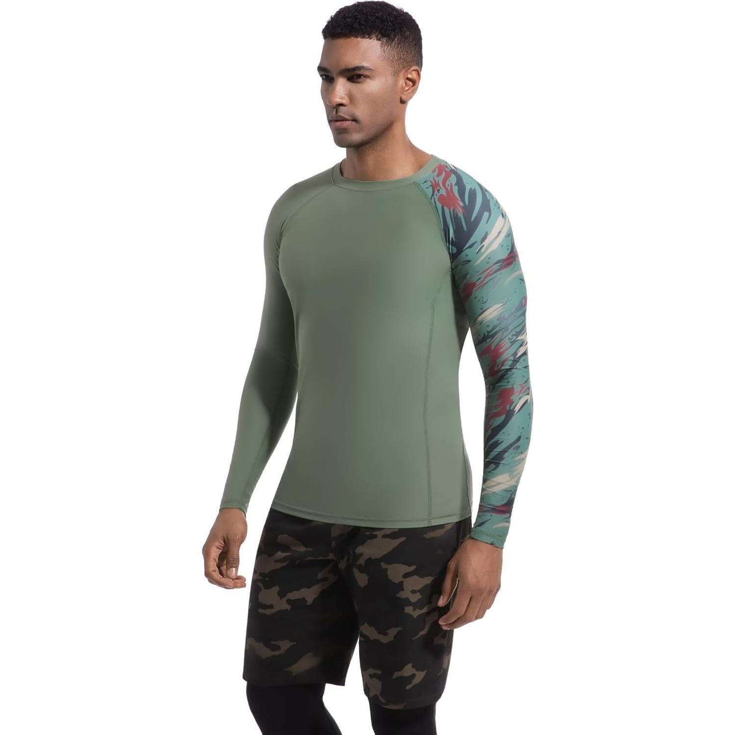 Camisa de Compresión para Hombres UPF 50+ Camuflaje Oliva