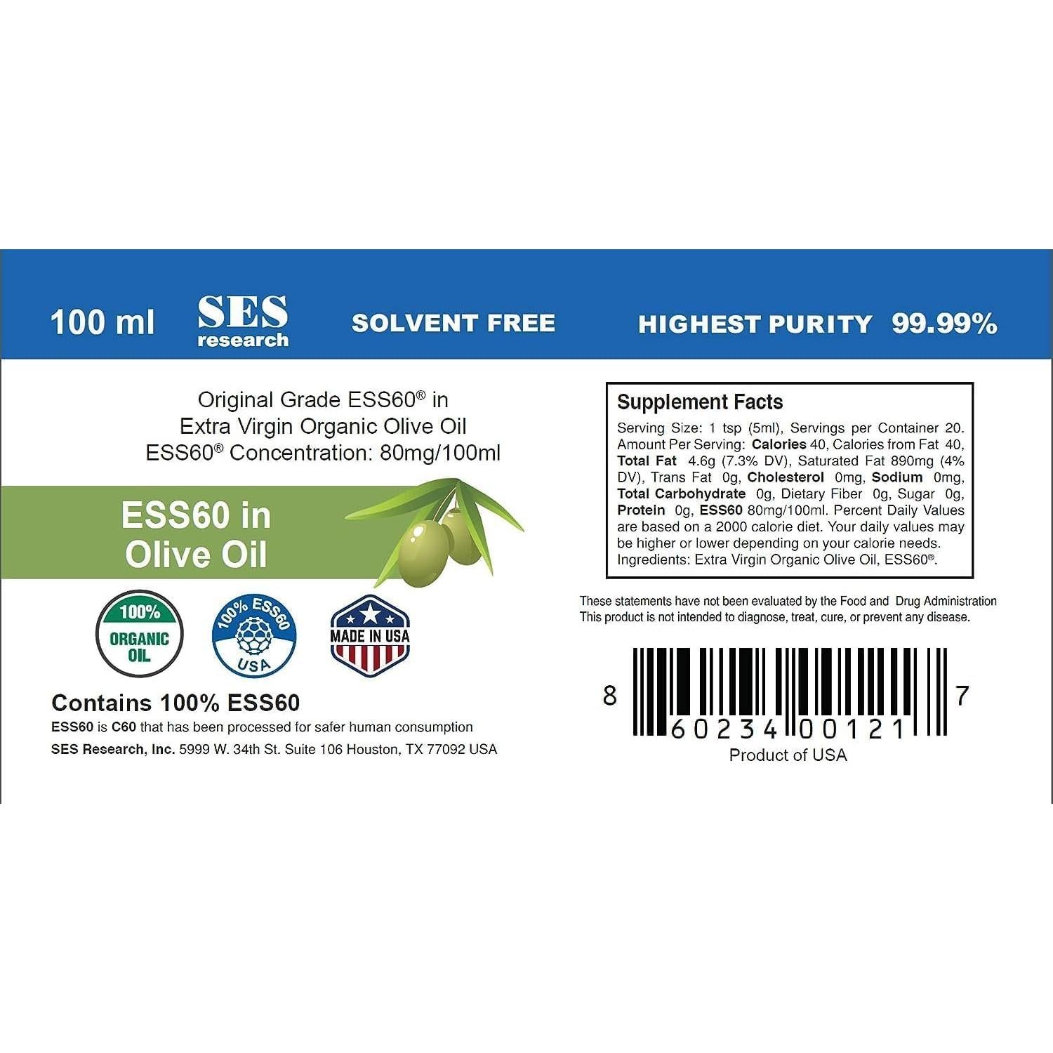 Suplemento Nootrópico SES Research C60 99.99% en Aceite de Oliva