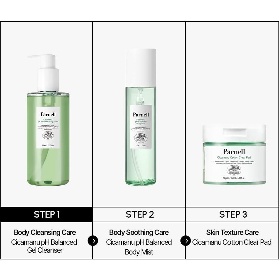 Set Cuidado de Piel Cicamanu: Gel de Ducha, Bruma y Almohadilla