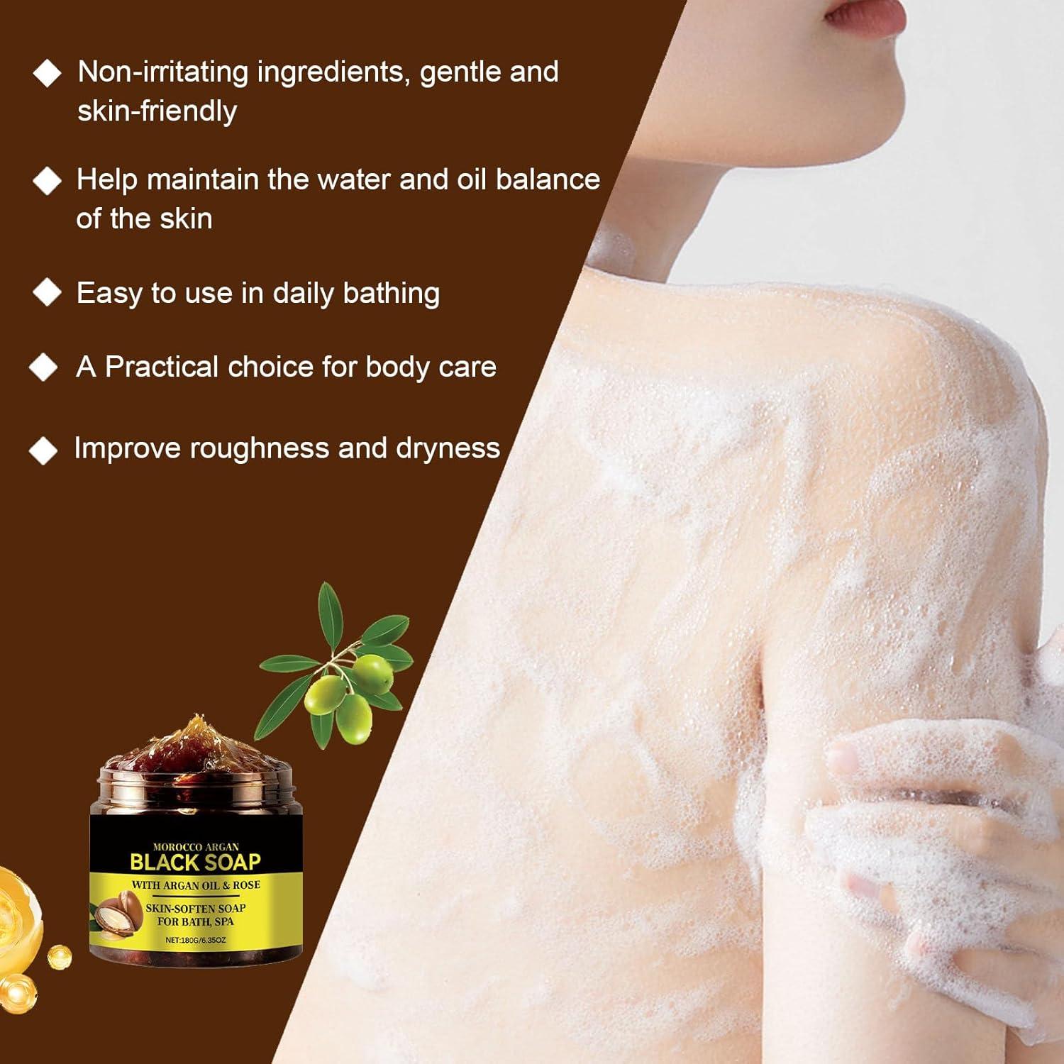 Jabón Negro Marroquí Orgánico con Argán y Rosa 221g