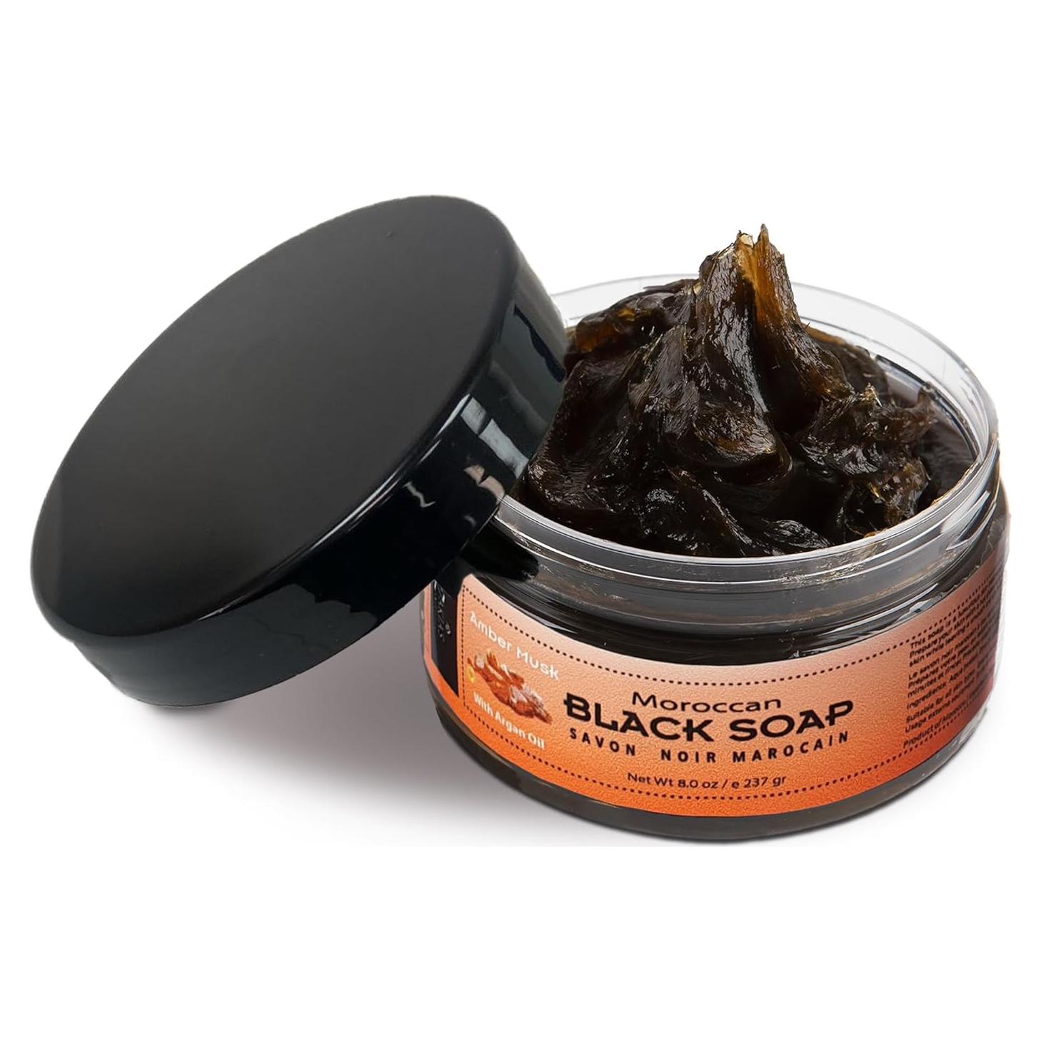 Jabón Negro Marroquí Zakia Ámbar Musk 226g - Exfoliante Natural