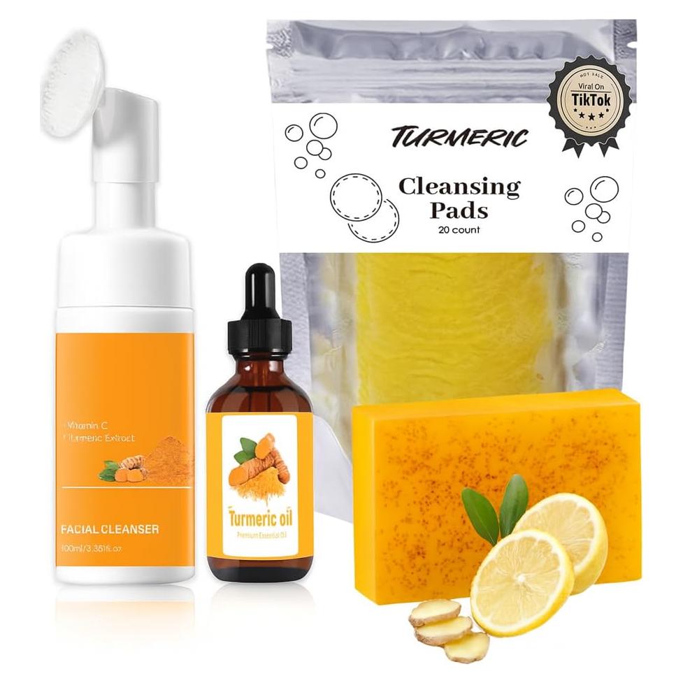 Juego de Cuidado Facial QVKZL - 4 Piezas con Cúrcuma