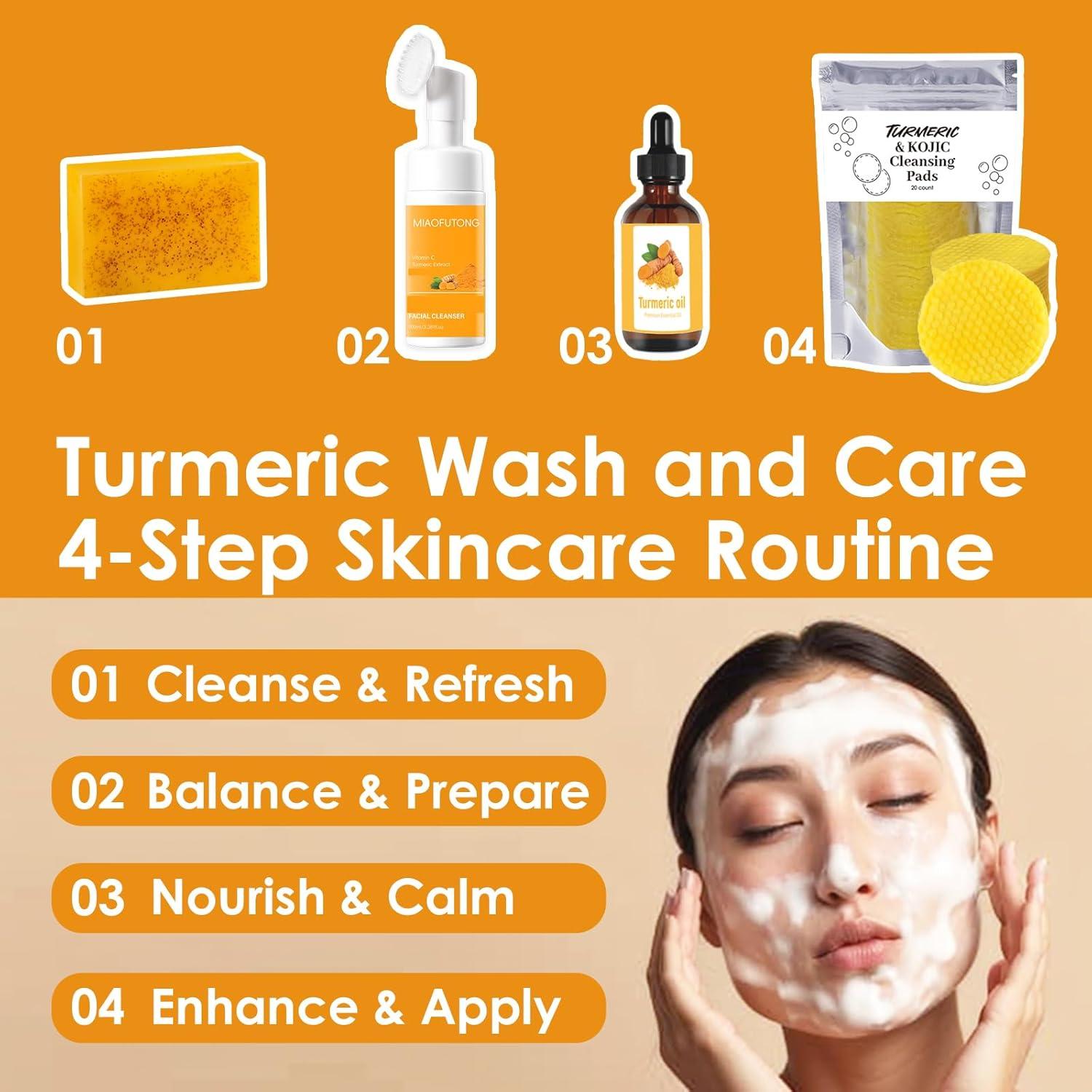 Juego de Cuidado Facial QVKZL - 4 Piezas con Cúrcuma