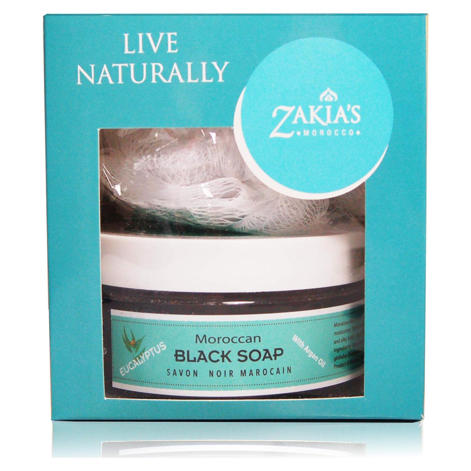 Jabón Negro Marroquí 226g con Eucalipto y Guante Kessa