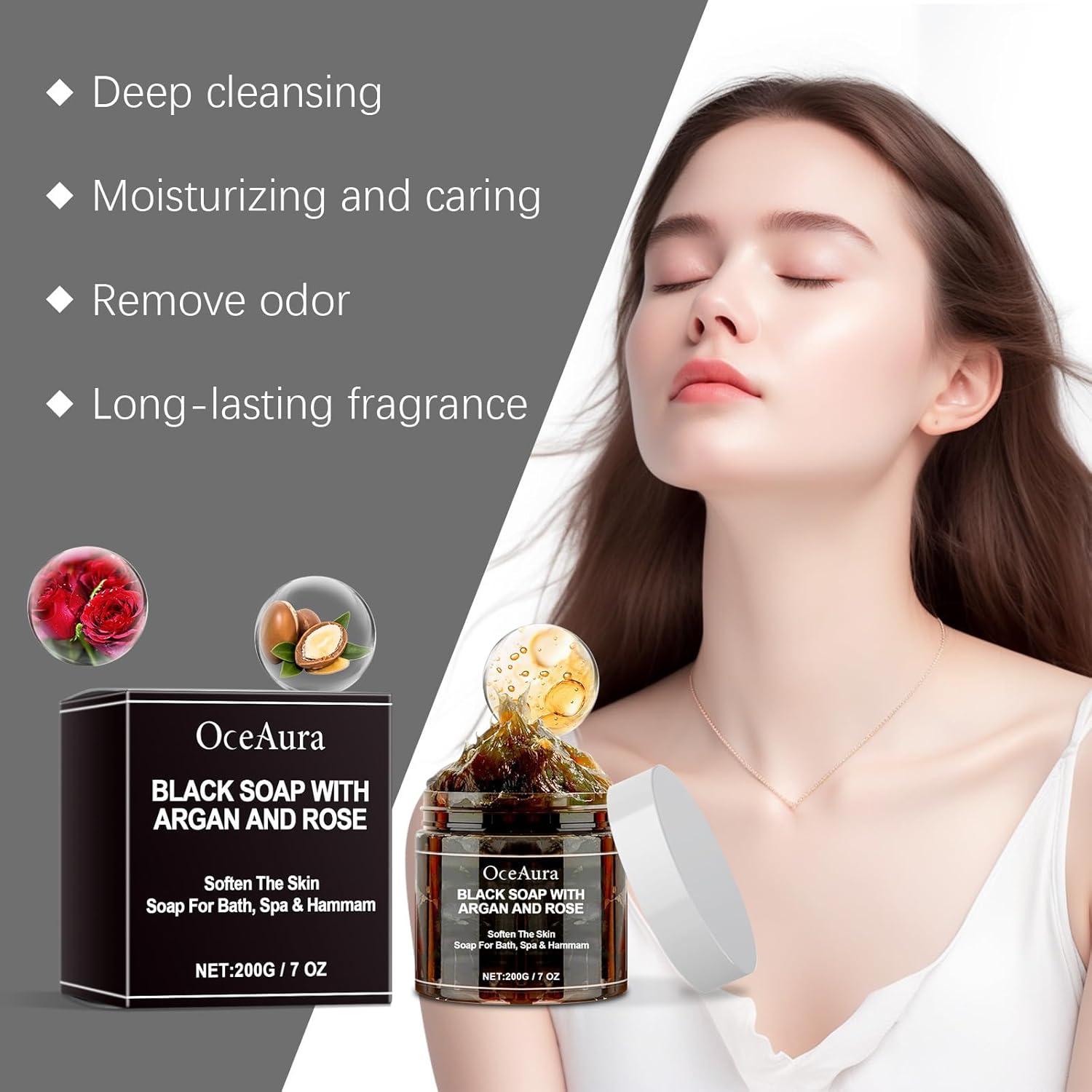 Jabón Negro Marroquí HuaQing 207 ml Hidratante y Exfoliante