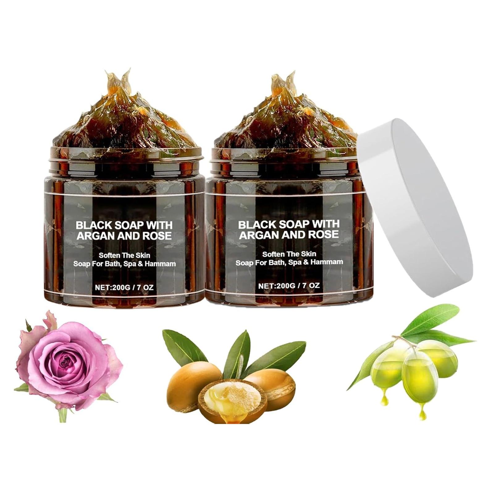 Jabón Negro Marroquí Beldi con Aceite de Argán y Rosa - 2 Unidades