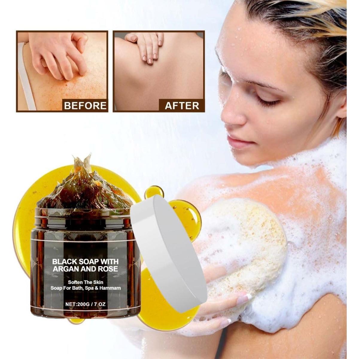 Jabón Negro Marroquí Beldi con Aceite de Argán y Rosa - 2 Unidades