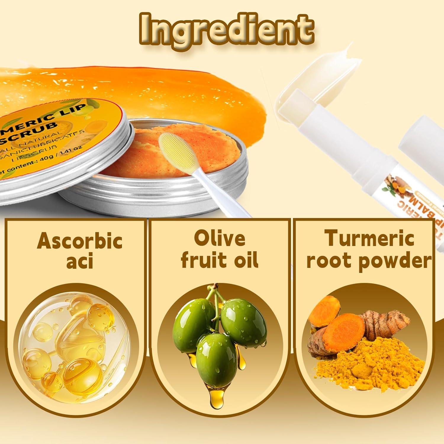 Juego de 4 Exfoliantes Labiales de Cúrcuma y Bálsamo Labial