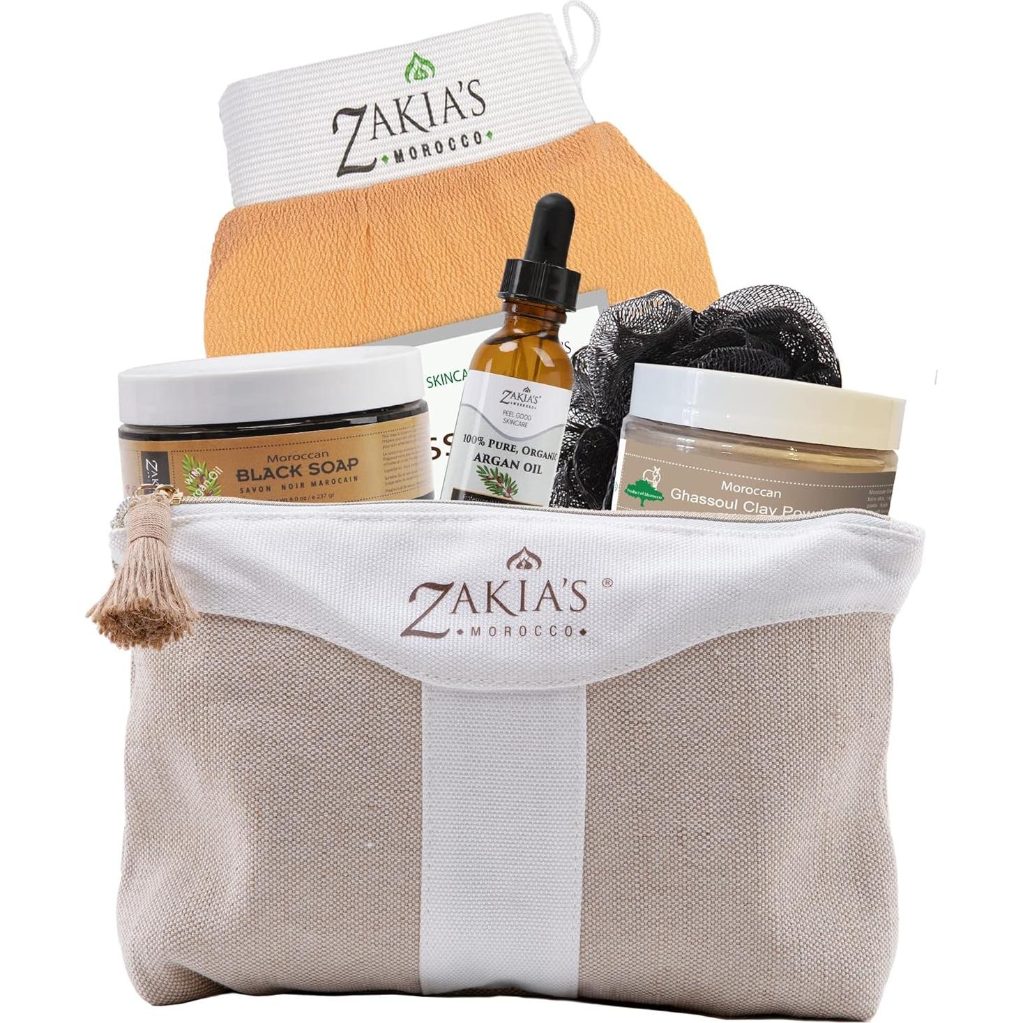 Kit de Cuidado de Piel Spa Hammam Marroquí 6 Piezas - Jabón Negro, Aceite de Argán