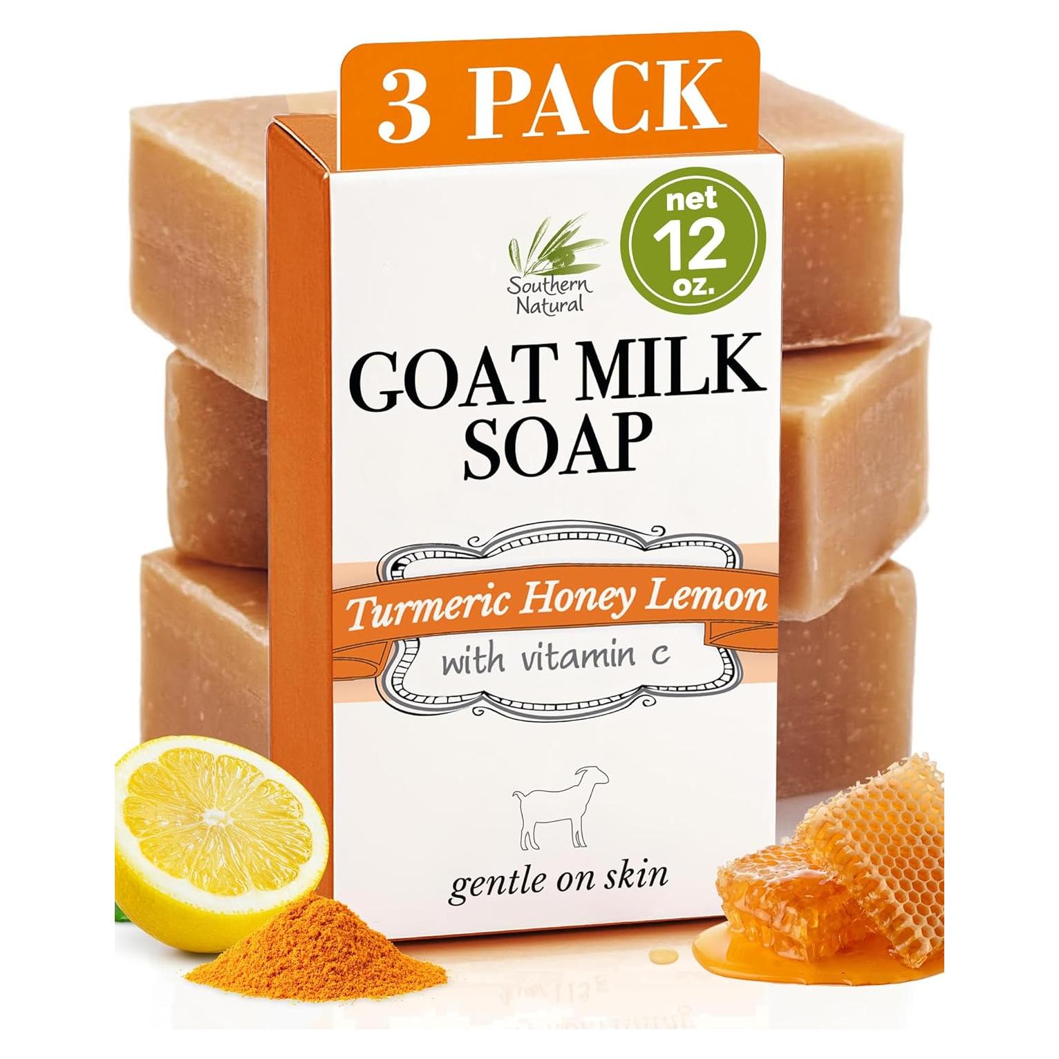 Jabón Natural de Leche de Cabra con Cúrcuma y Miel - Paquete de 3