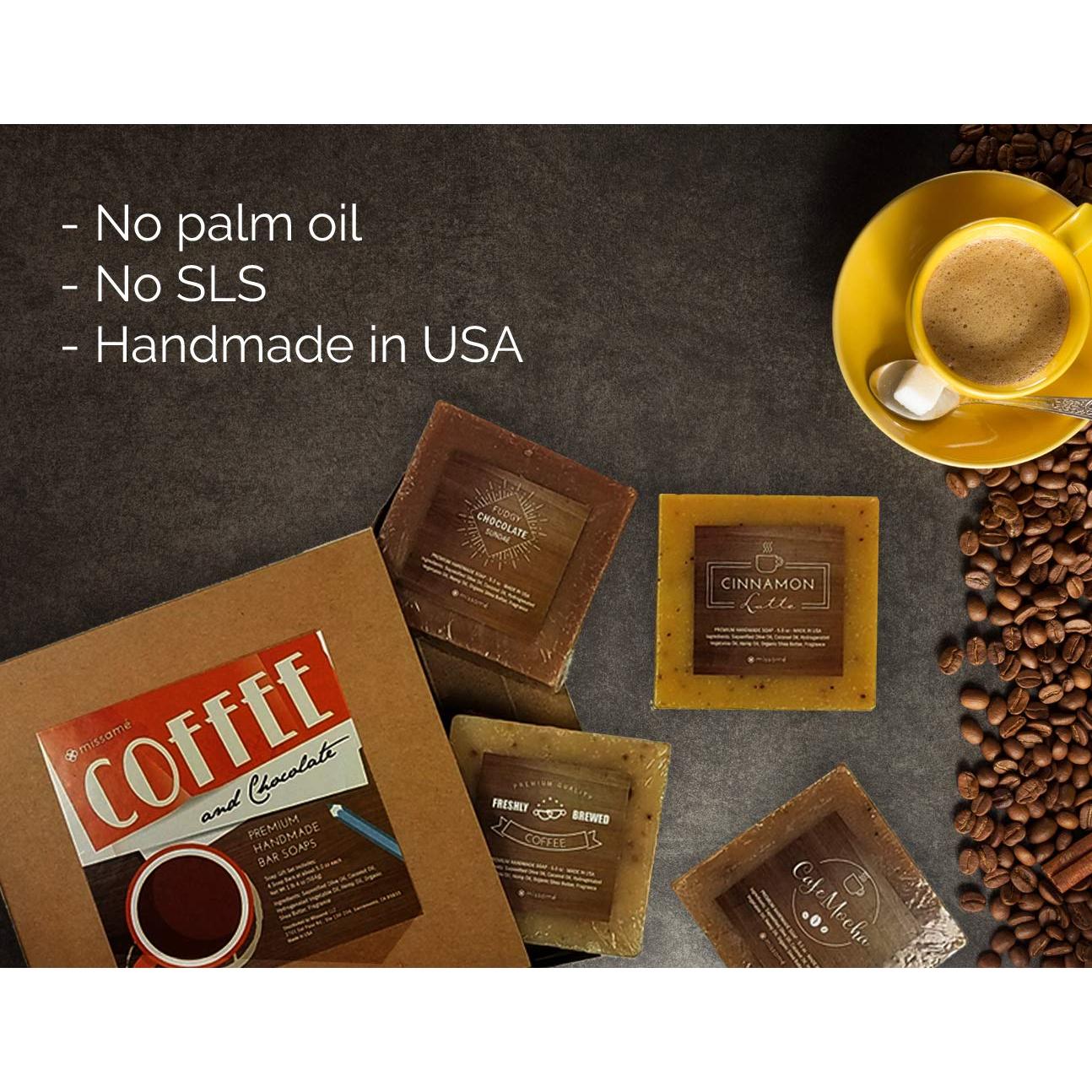 Juego de Jabones Artesanales Missamé - Aroma a Café y Chocolate, 4 Jabones de 141 g