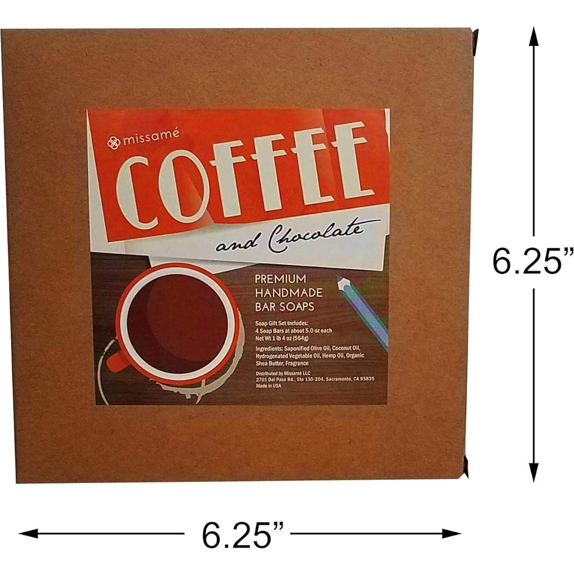 Juego de Jabones Artesanales Missamé - Aroma a Café y Chocolate, 4 Jabones de 141 g