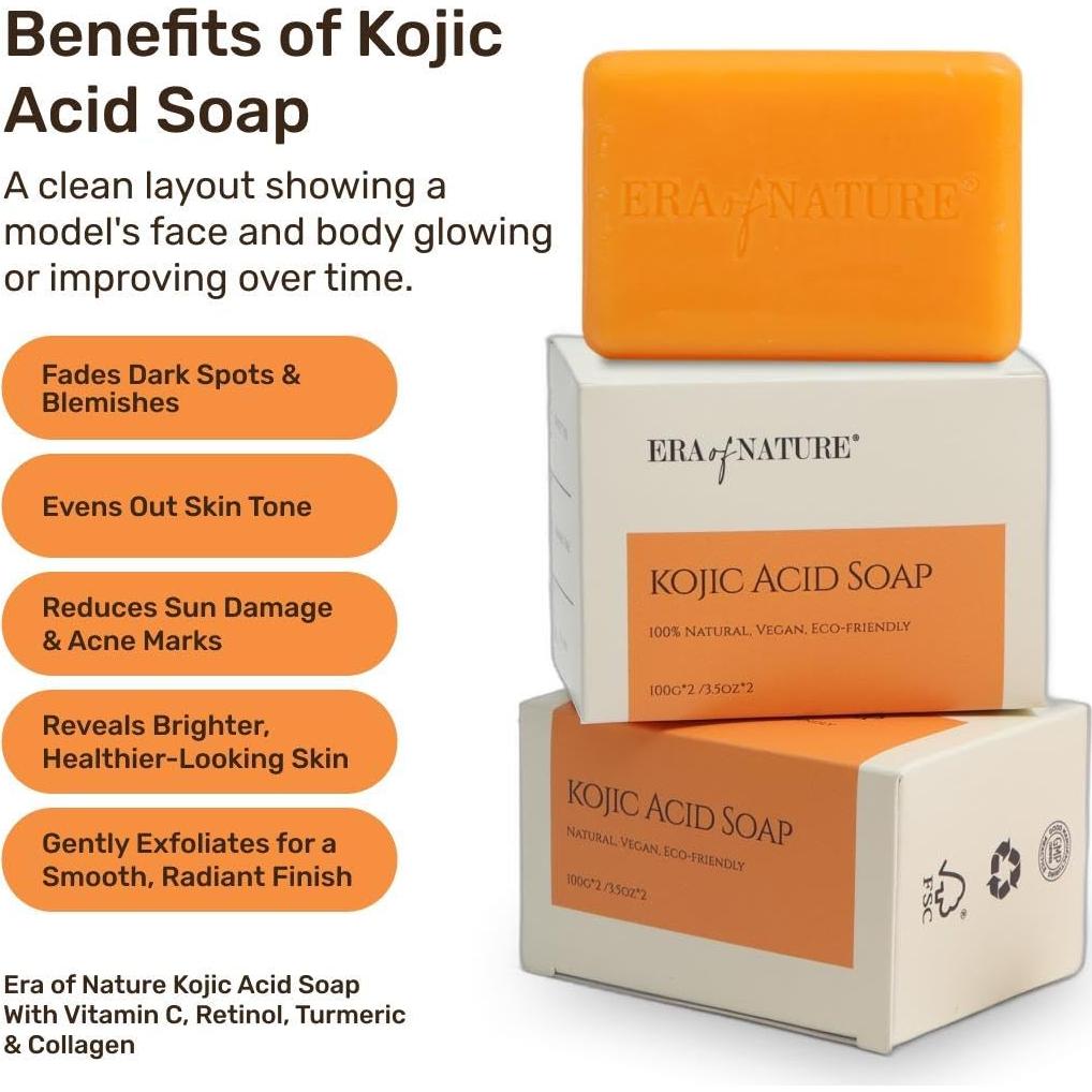 Jabón de Ácido Kojico Era de la Naturaleza 200g - Paquete de 2