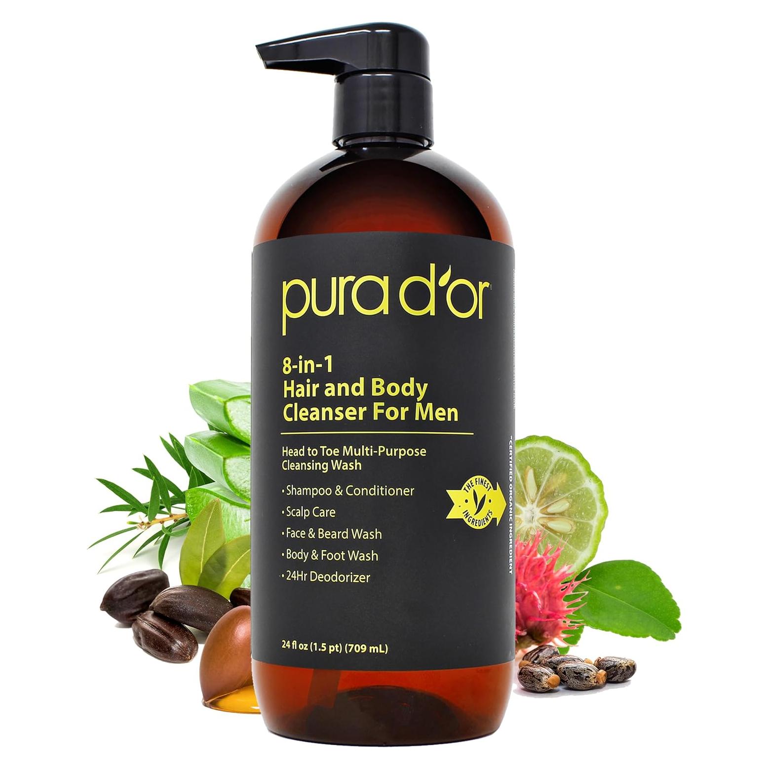 PURA D'OR Limpiador 8-en-1 para Hombres 710ml - Libre de Sulfatos