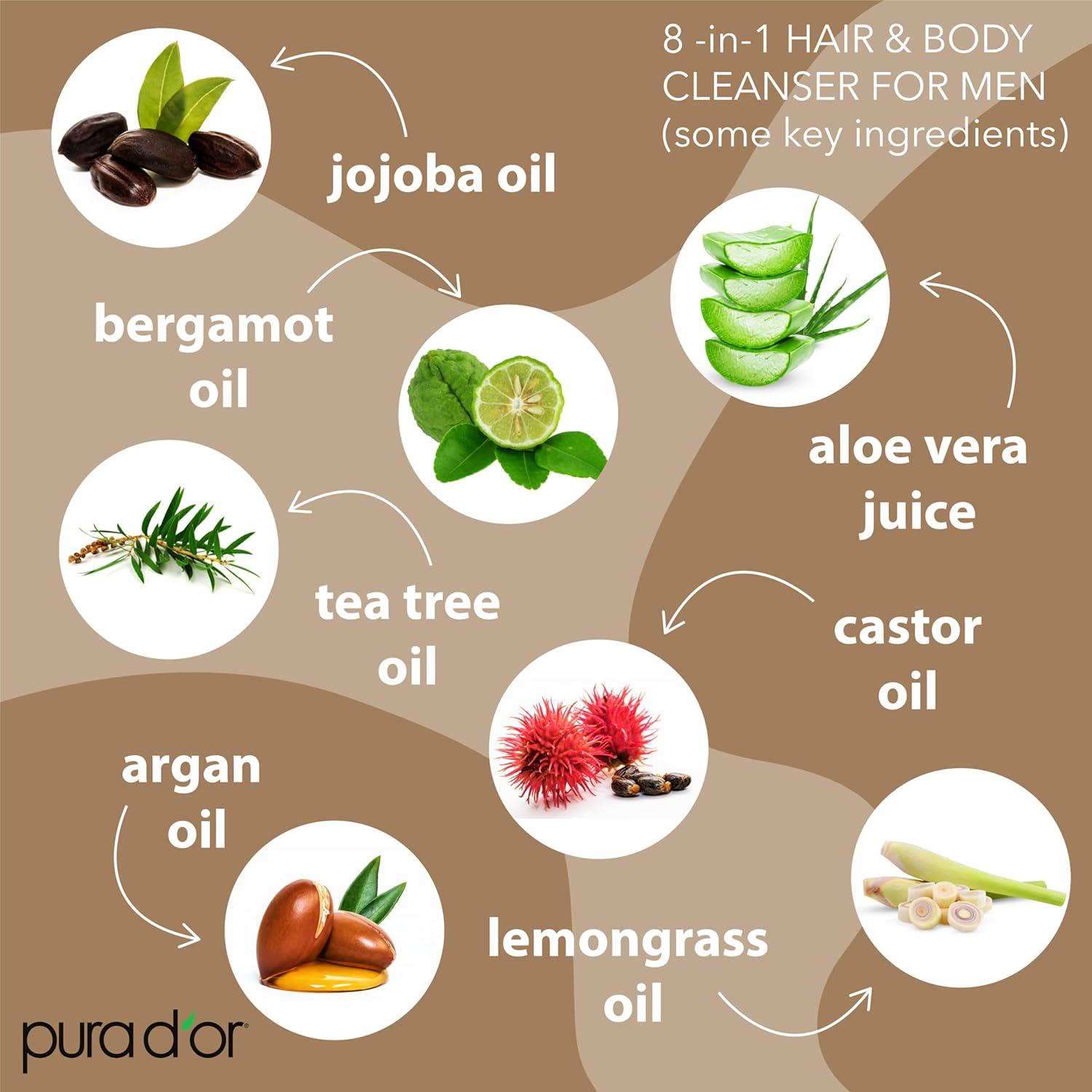 PURA D'OR Limpiador 8-en-1 para Hombres 710ml - Libre de Sulfatos