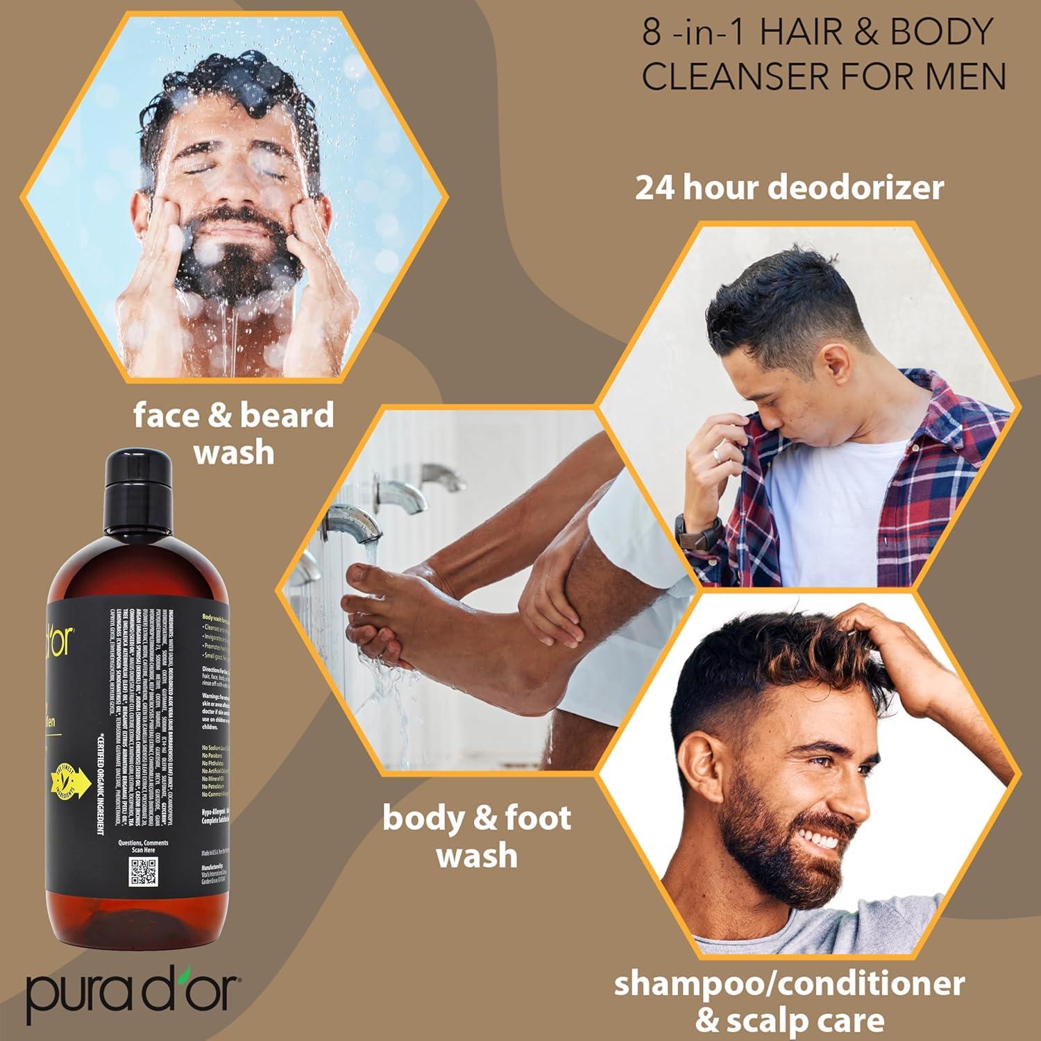 PURA D'OR Limpiador 8-en-1 para Hombres 710ml - Libre de Sulfatos