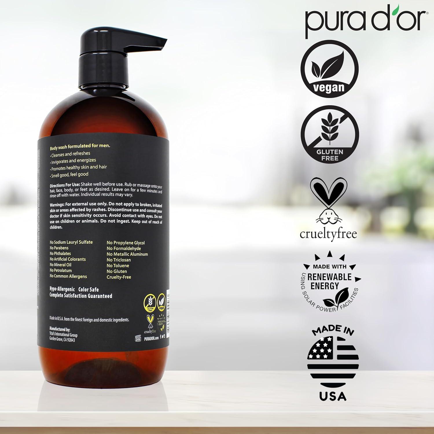 PURA D'OR Limpiador 8-en-1 para Hombres 710ml - Libre de Sulfatos