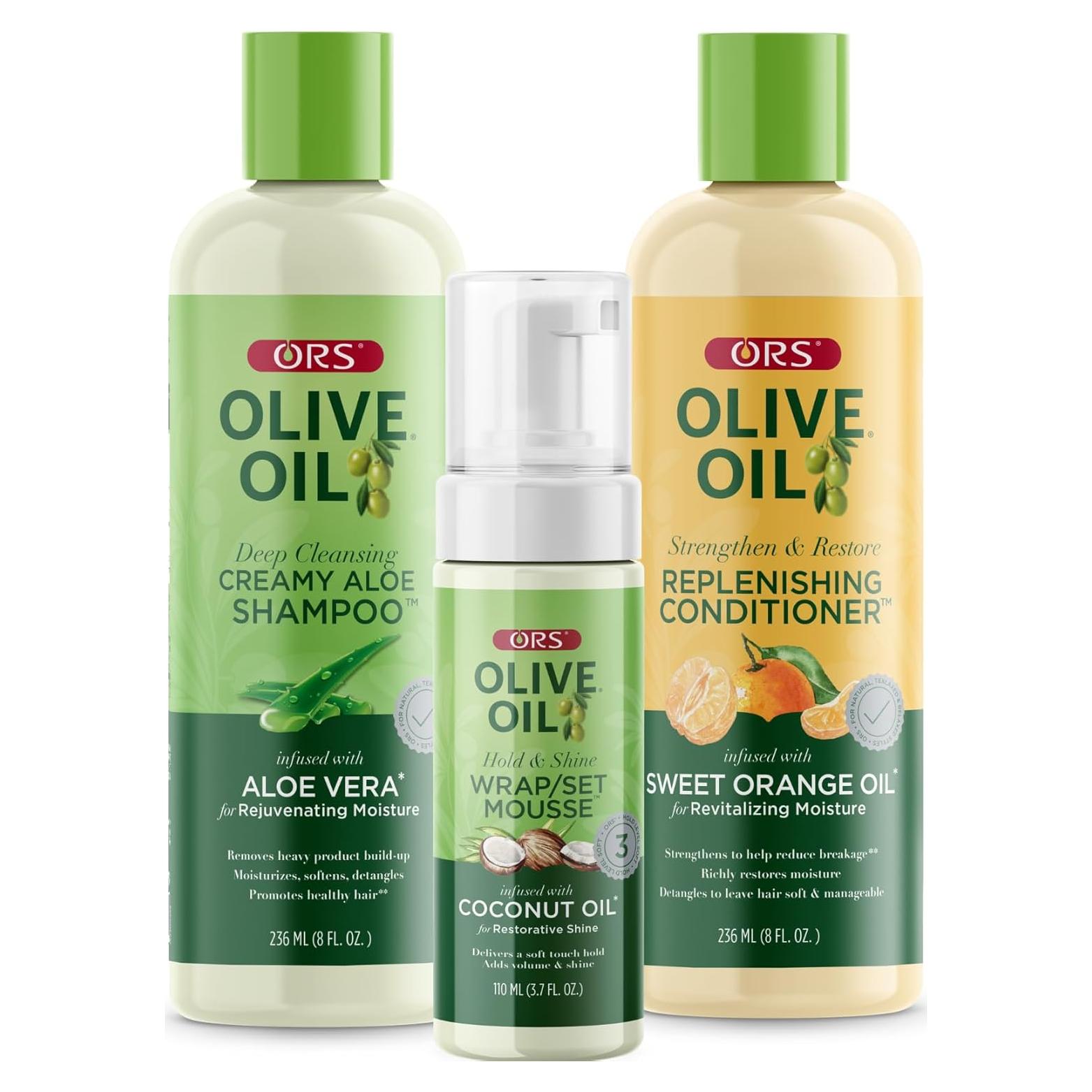 Conjunto de Champú, Acondicionador y Mousse ORS 3 Piezas