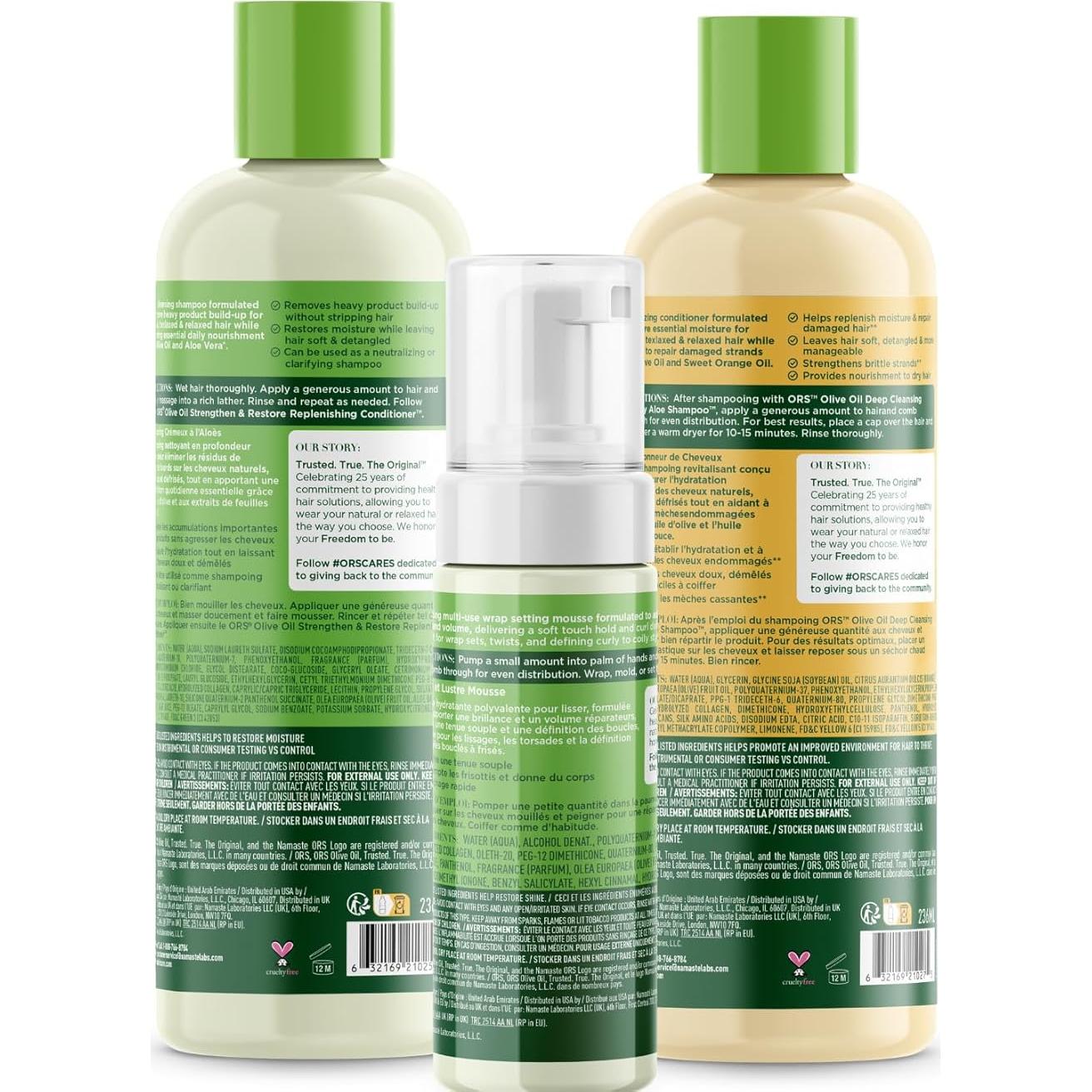 Conjunto de Champú, Acondicionador y Mousse ORS 3 Piezas