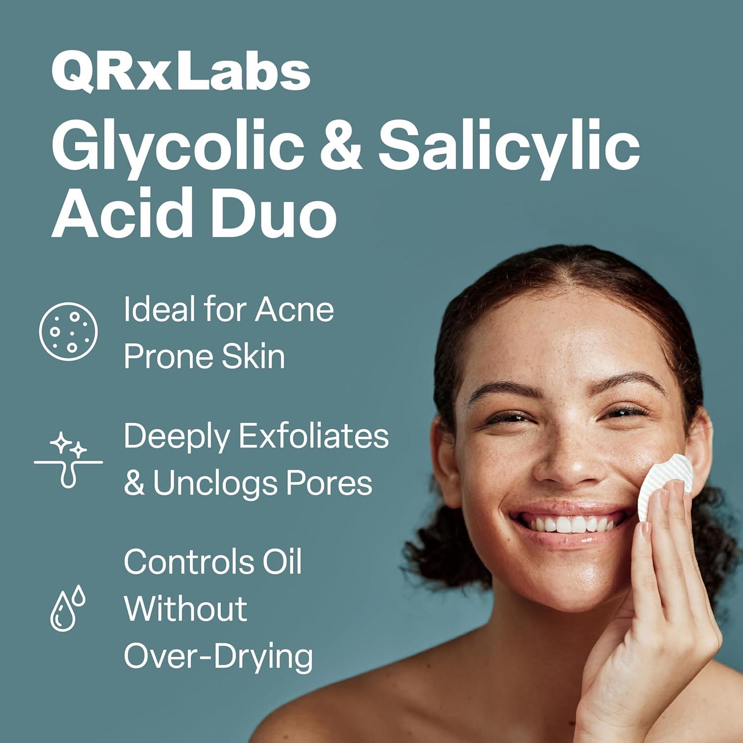 Almohadillas Exfoliantes QRxLabs 50 Unidades Ácido Salicílico 2% Glicólico 10%