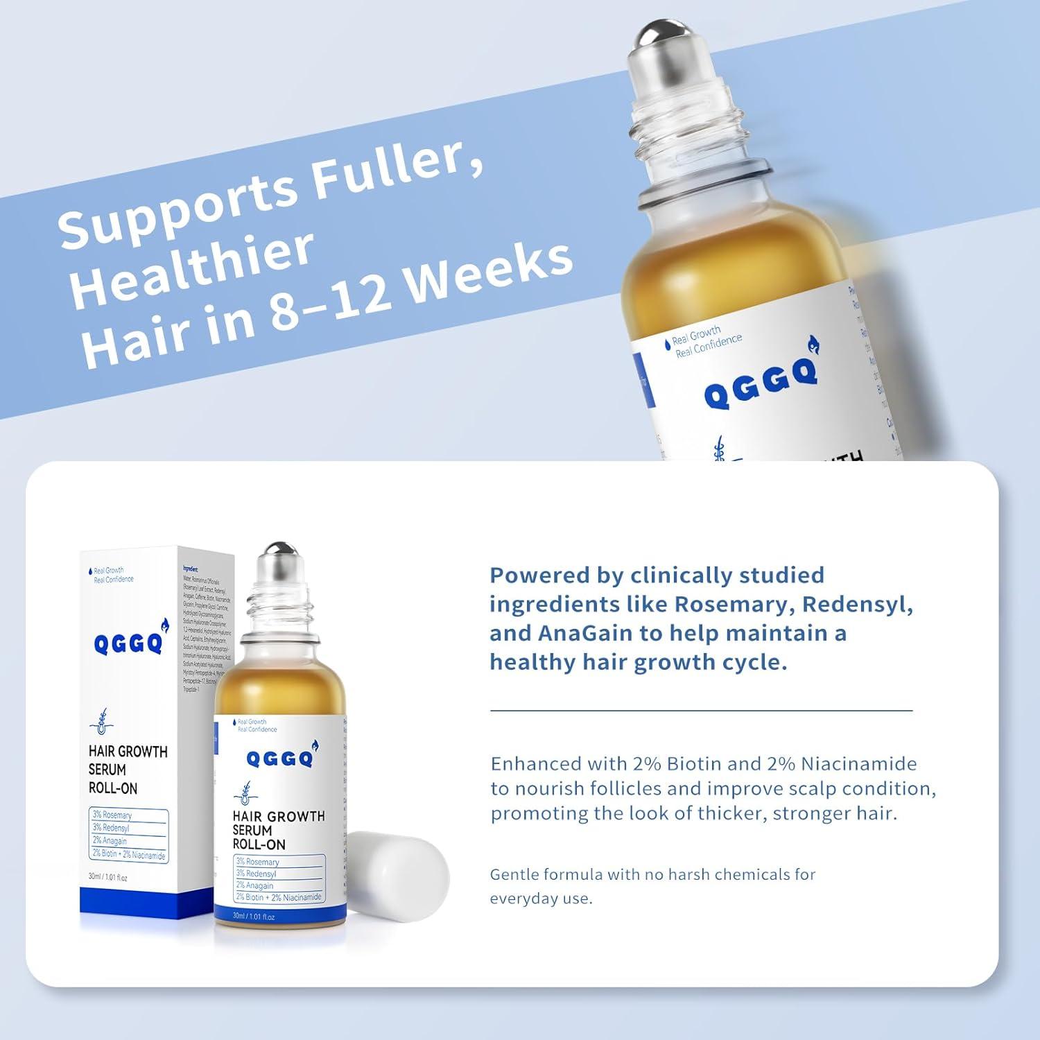 Suero Crecimiento Cabello QGGQ 30ml Roll-On Sin Enjuague