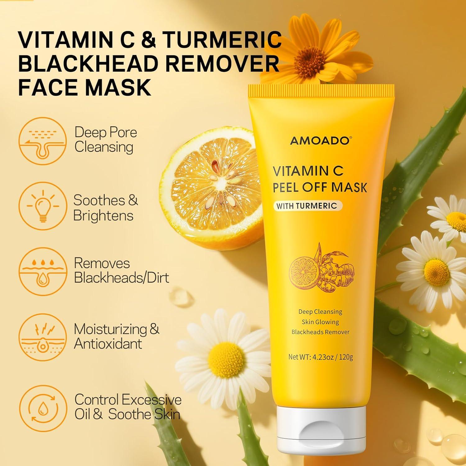 Mascarilla Facial Peel Off AMOADO con Vitamina C y Cúrcuma 200g