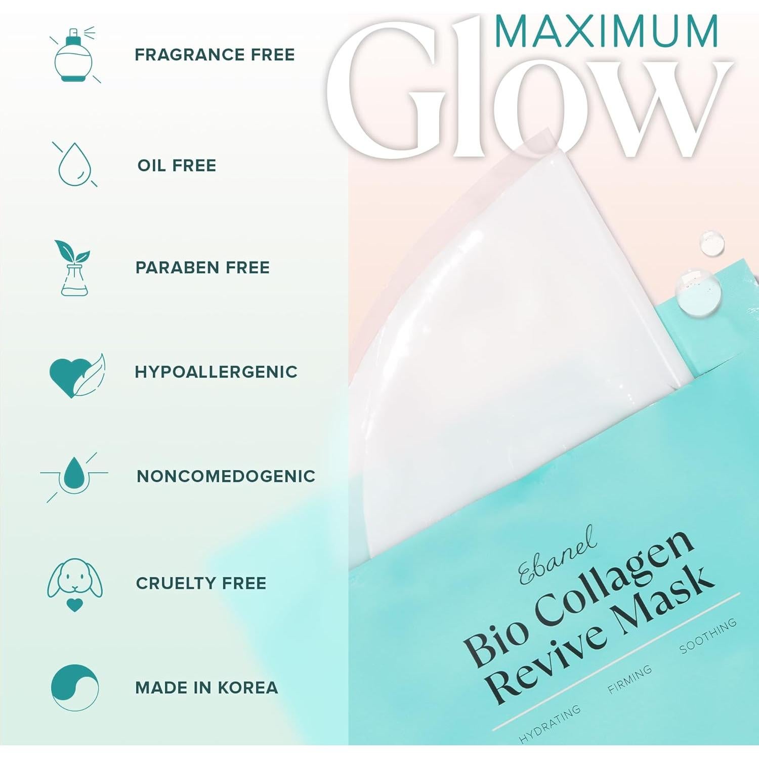 Máscara Facial de Colágeno Bio Ebanel - 4 Piezas Hidratantes