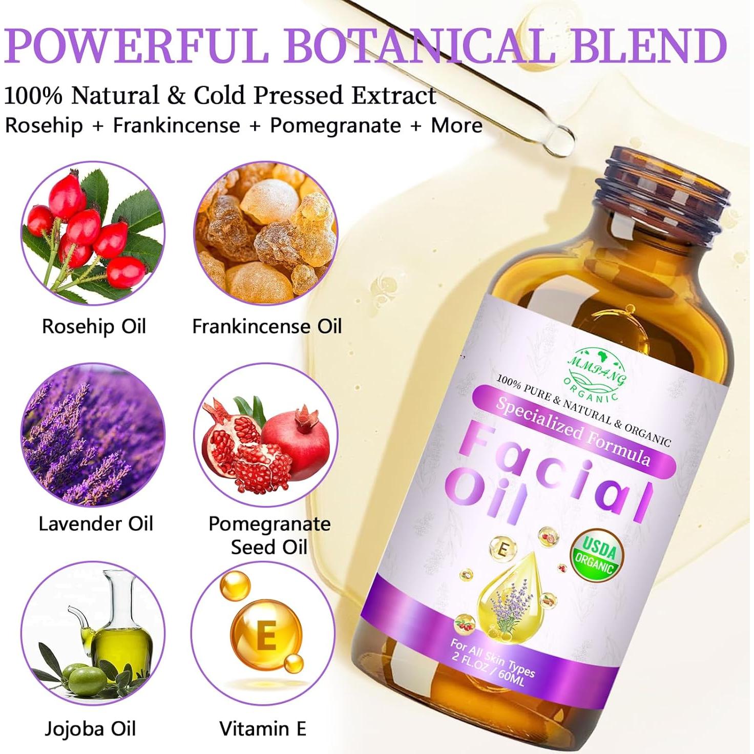 Aceite Facial Antienvejecimiento MMPANG 60 ml - Rosa Mosqueta y Lavanda