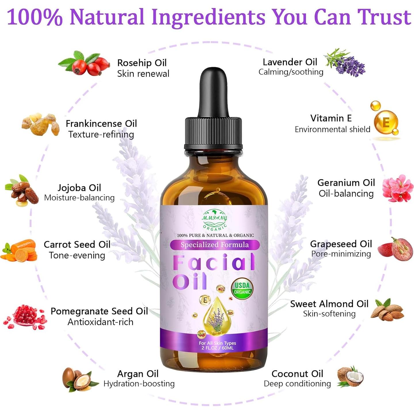 Aceite Facial Antienvejecimiento MMPANG 60 ml - Rosa Mosqueta y Lavanda