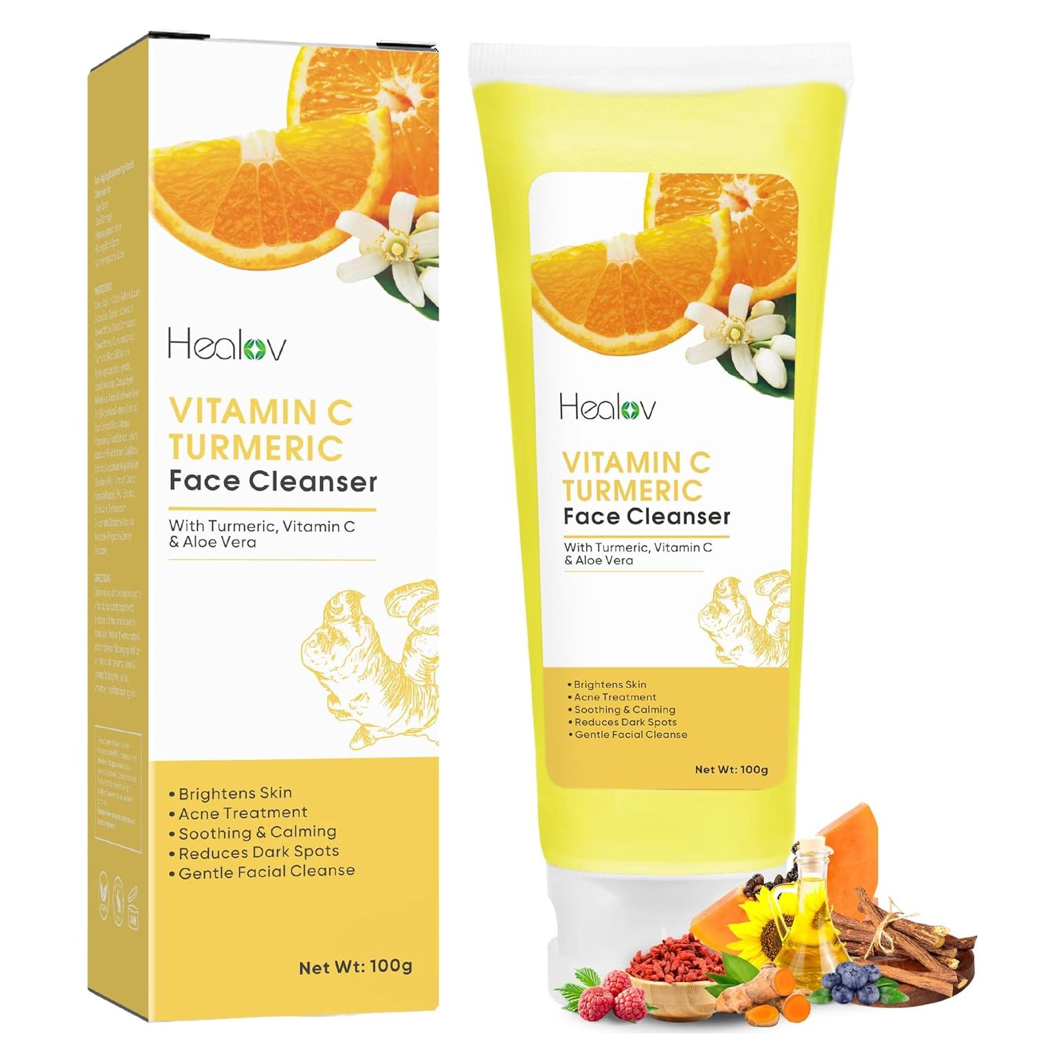 Jabón Facial Iluminador Healov de Cúrcuma 140g - Exfoliante Natural