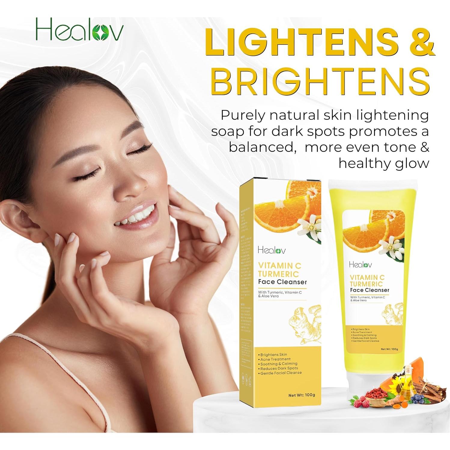 Jabón Facial Iluminador Healov de Cúrcuma 140g - Exfoliante Natural