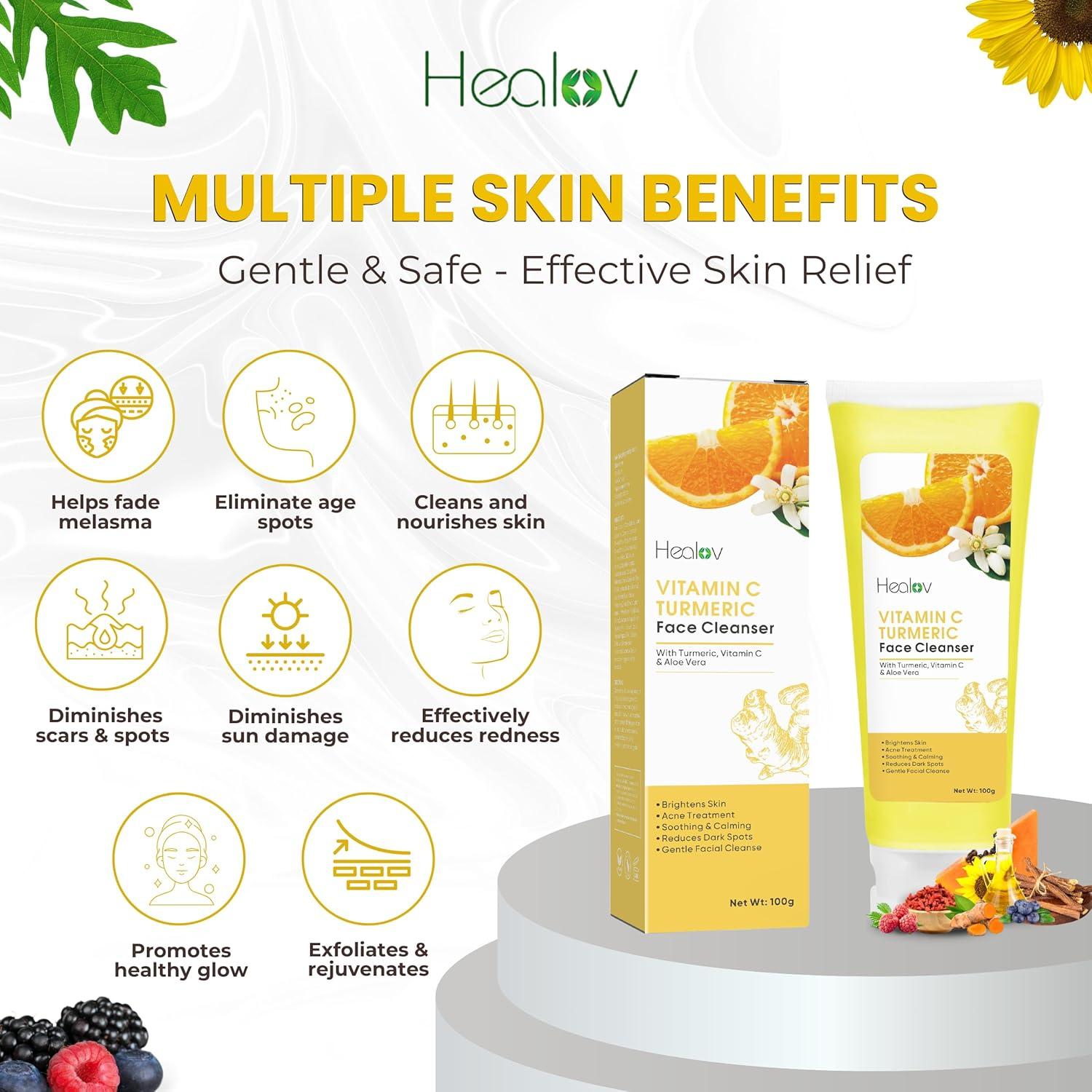 Jabón Facial Iluminador Healov de Cúrcuma 140g - Exfoliante Natural