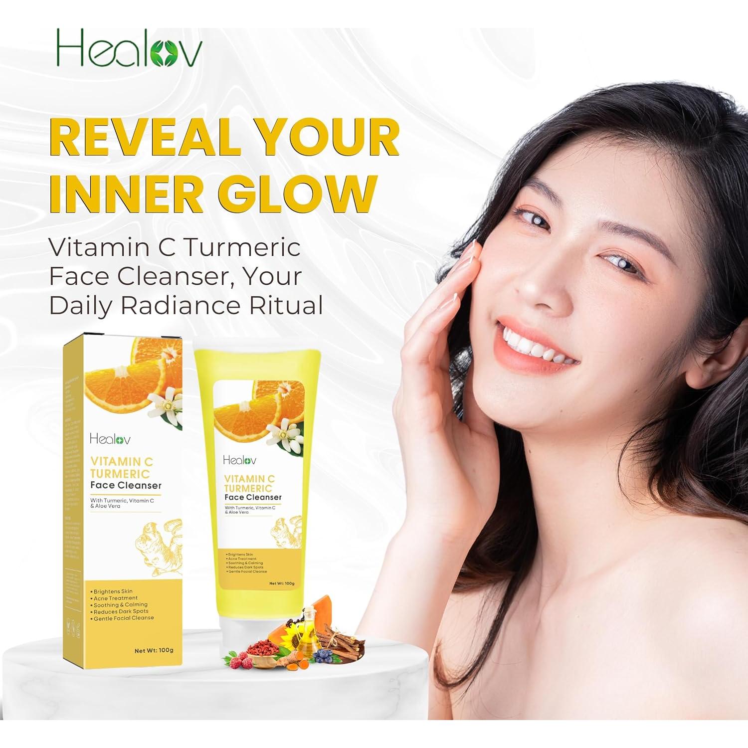 Jabón Facial Iluminador Healov de Cúrcuma 140g - Exfoliante Natural
