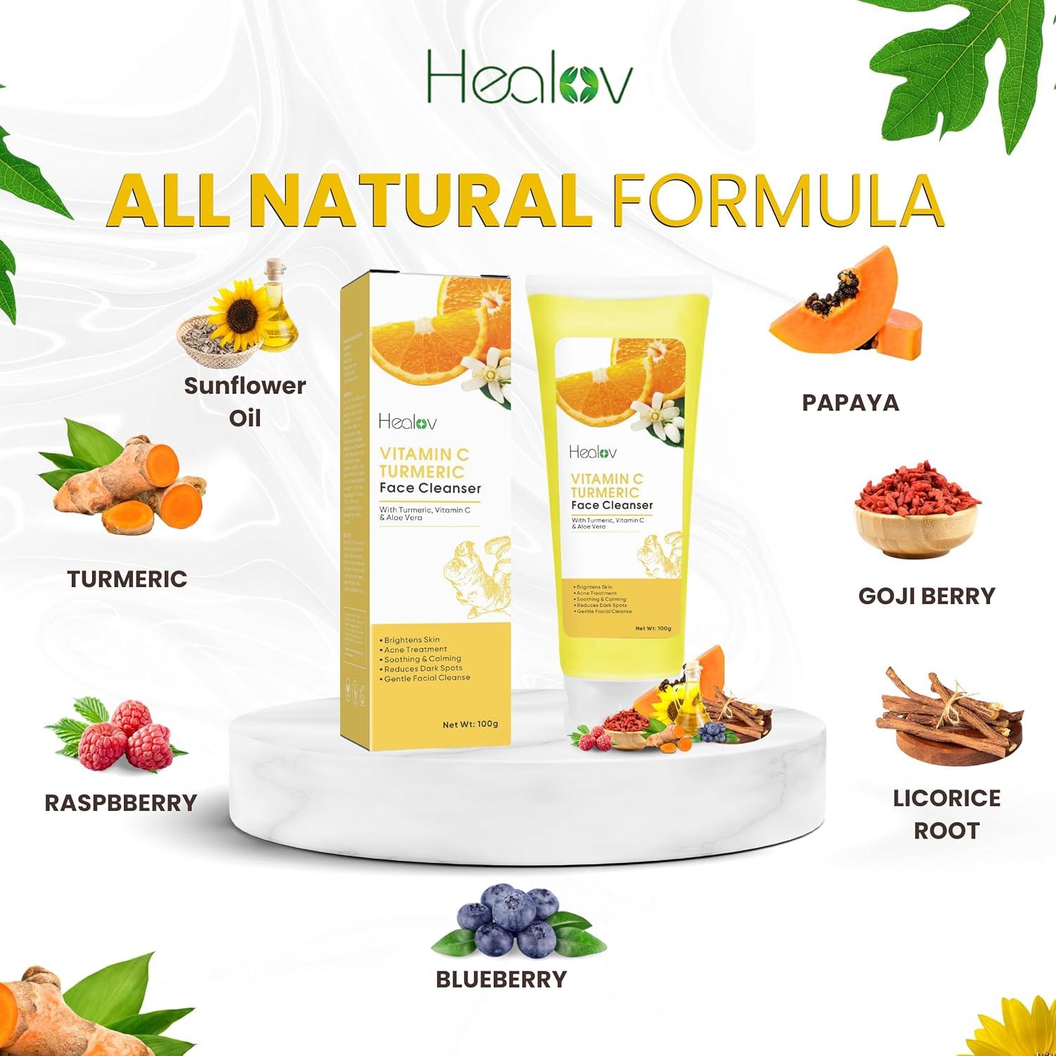 Jabón Facial Iluminador Healov de Cúrcuma 140g - Exfoliante Natural