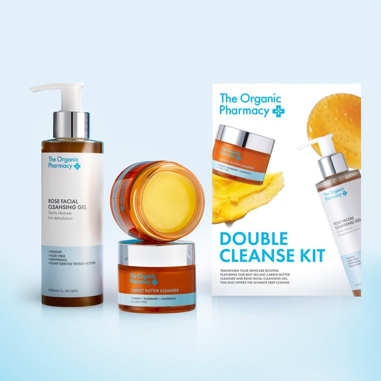 Kit de Doble Limpieza The Organic Pharmacy - Mantequilla de Zanahoria 50 ml y Gel Rosa 200 ml